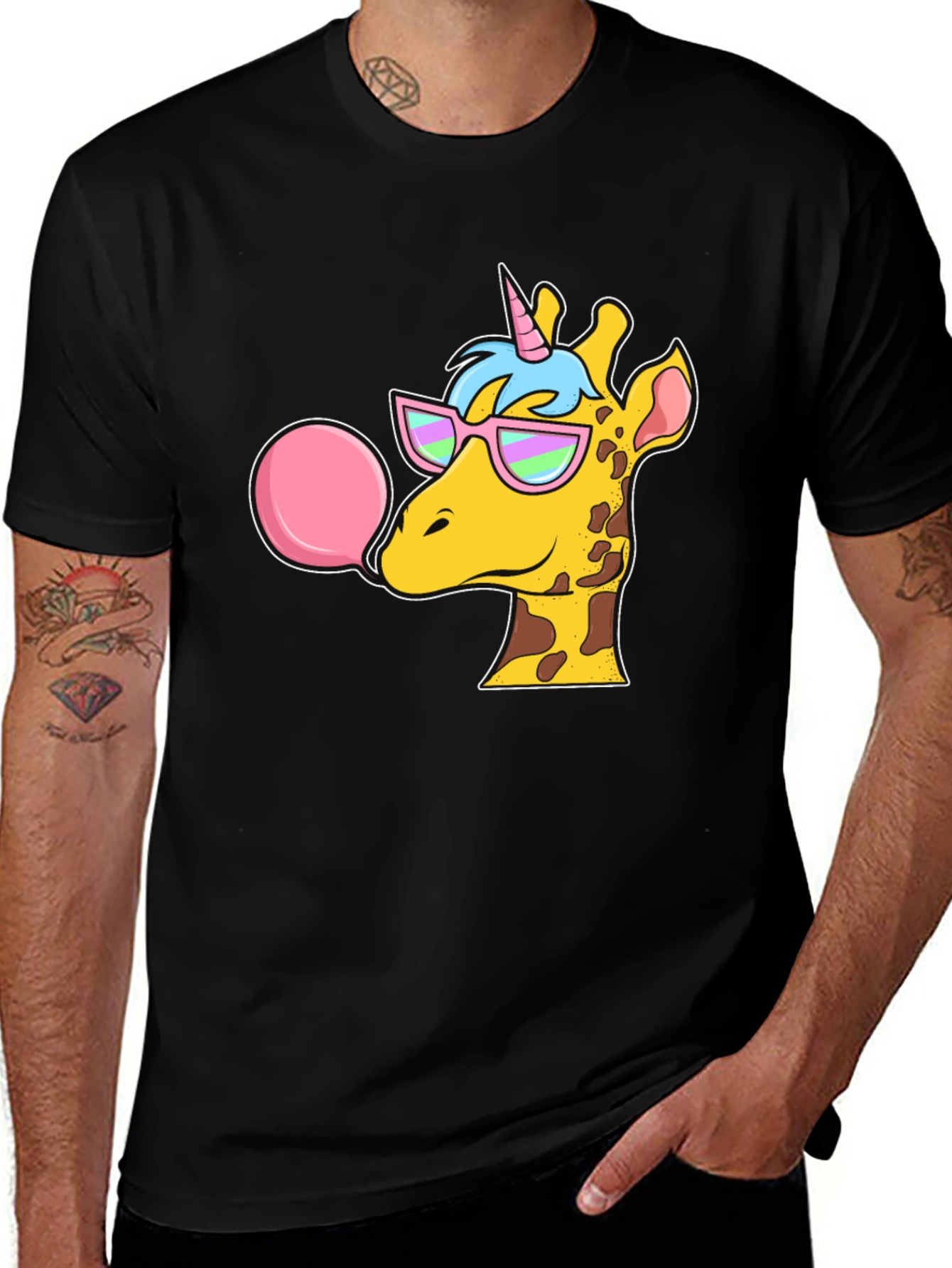 Variant 2 of Cool Giraffe Unicorn Bubble Gum Graphic Tee