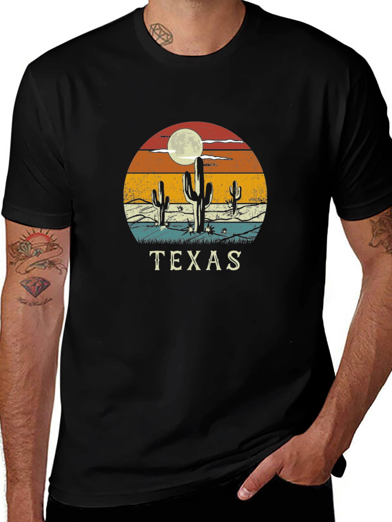 Texas Desert Cactus Retro Graphic T-Shirt