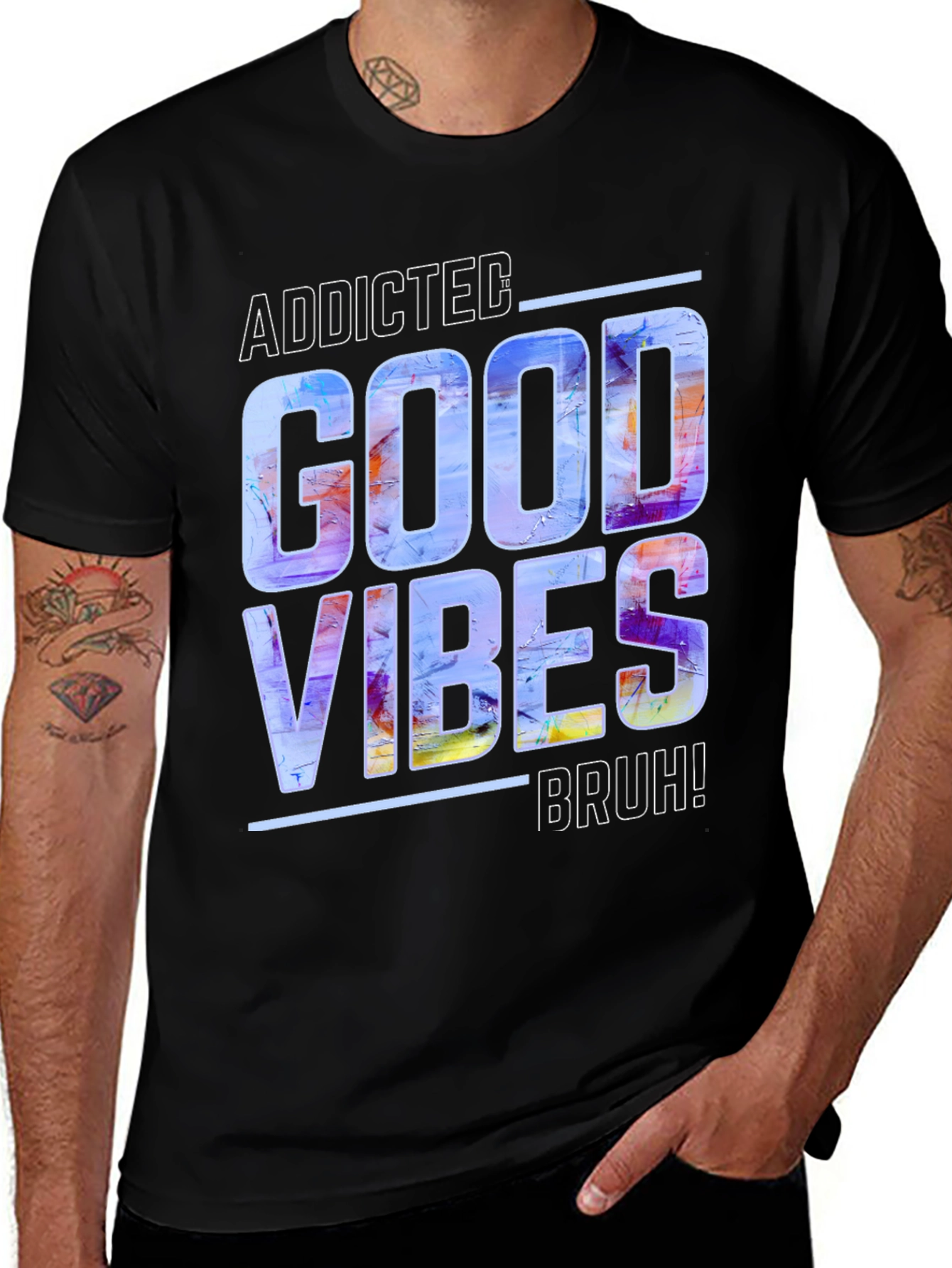 Variant 22 of Good Vibes Bruh! Black T-Shirt
