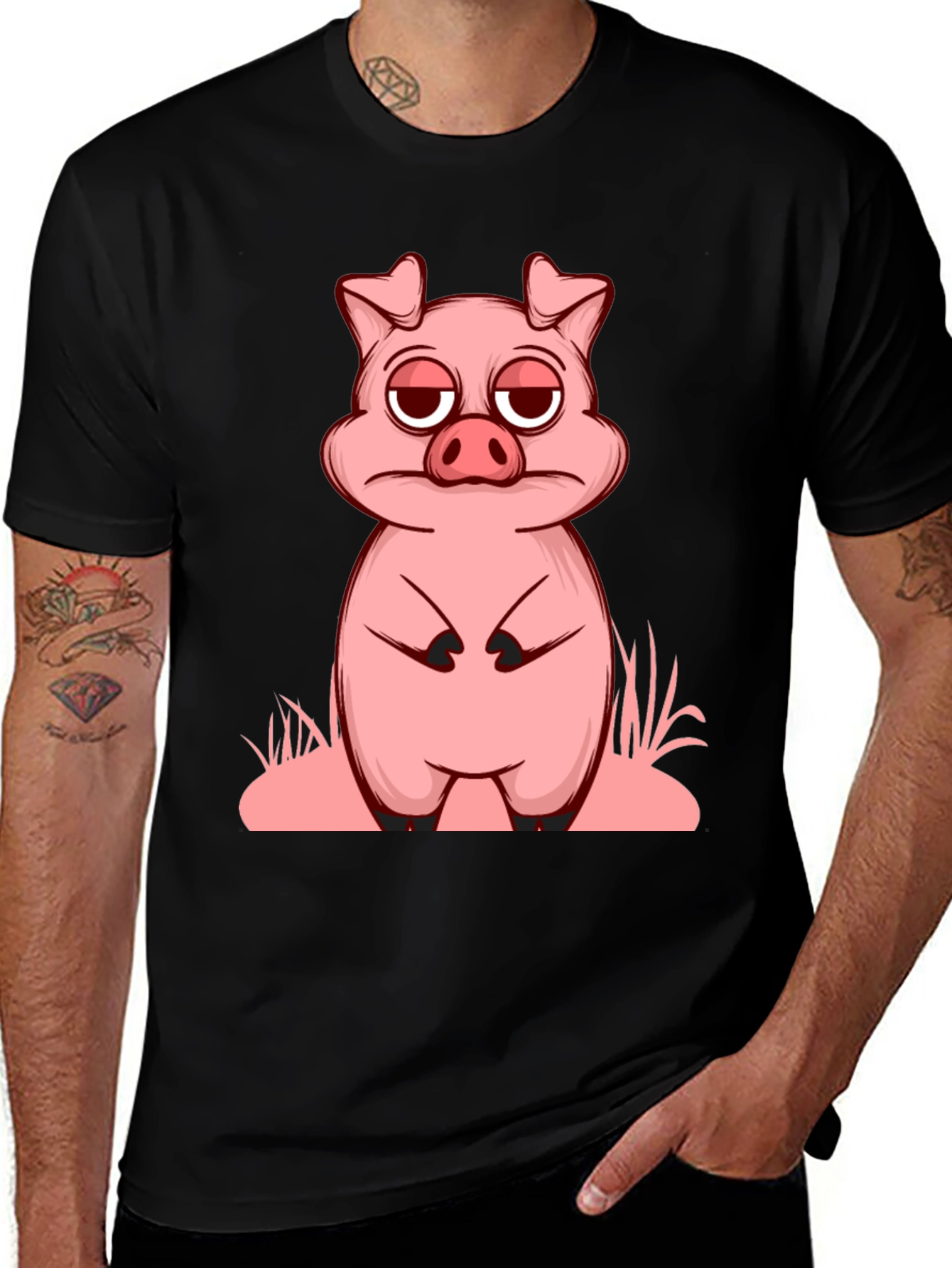 Variant 7 of Funny Pig Graphic Tee - Unisex Black Cotton T-Shirt
