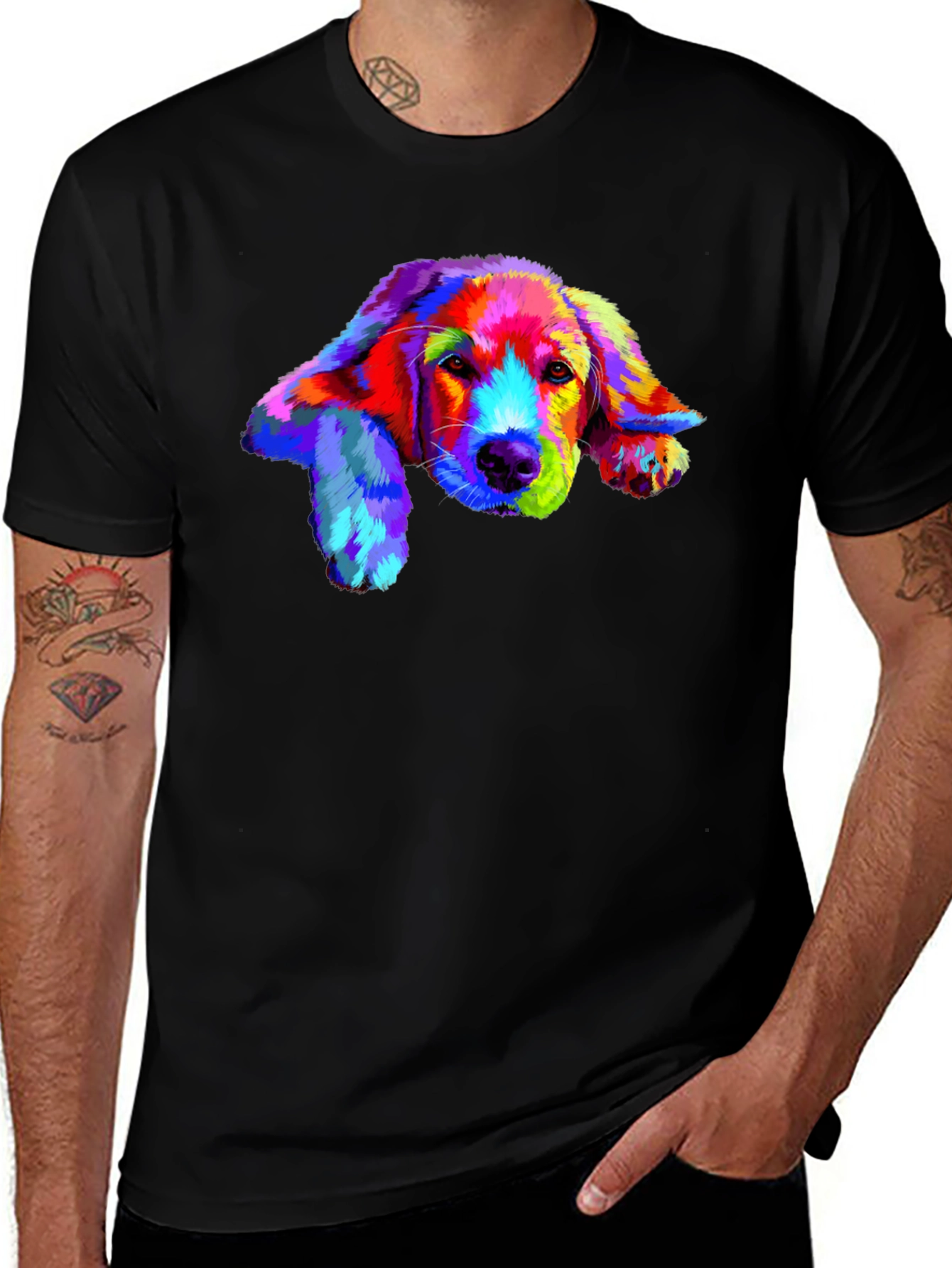 Variant 7 of Colorful Dog Graphic Print Men's Black T-Shirt