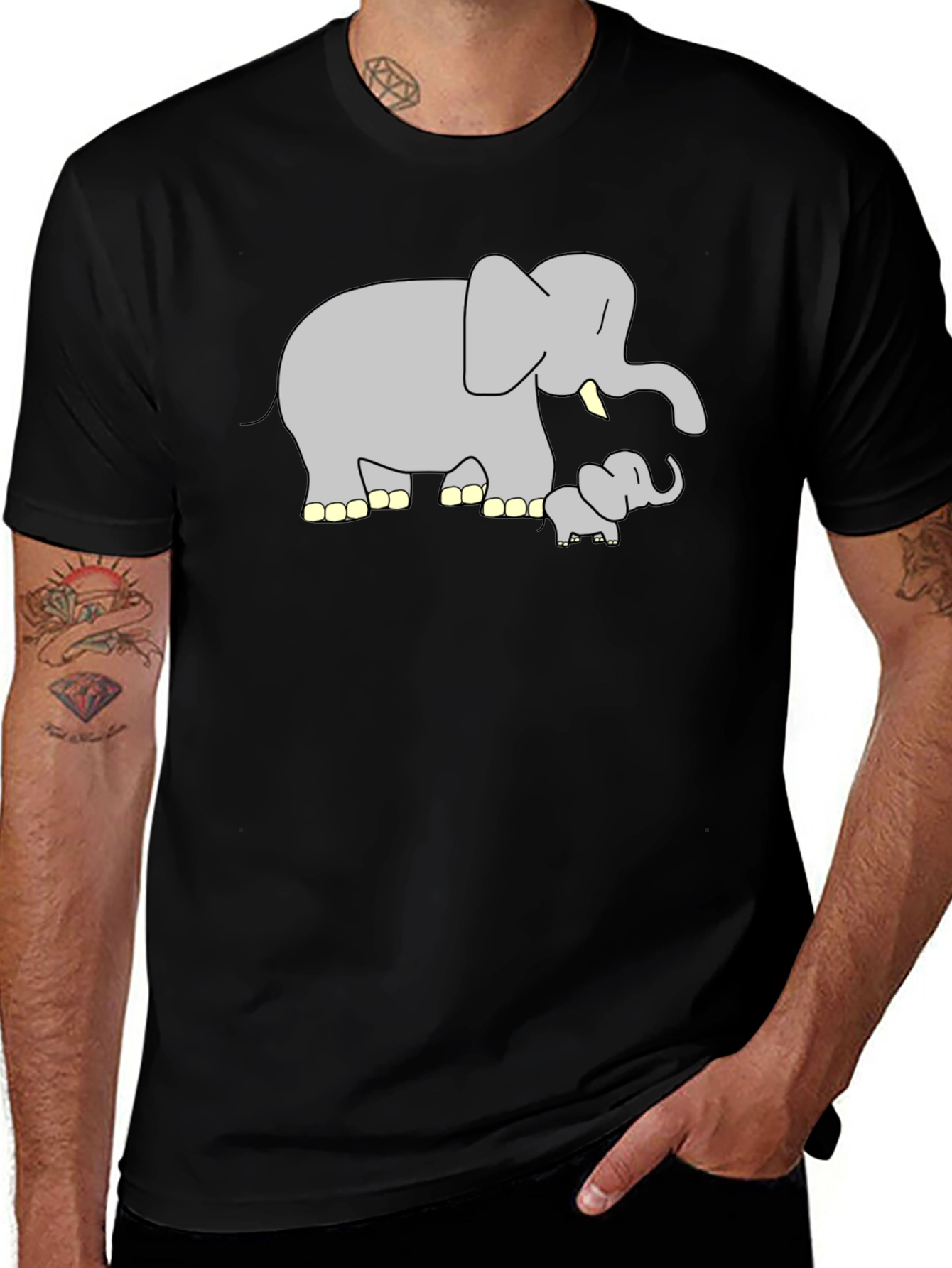 Variant 25 of Elephant Family Graphic Tee - Black Cotton Comfort