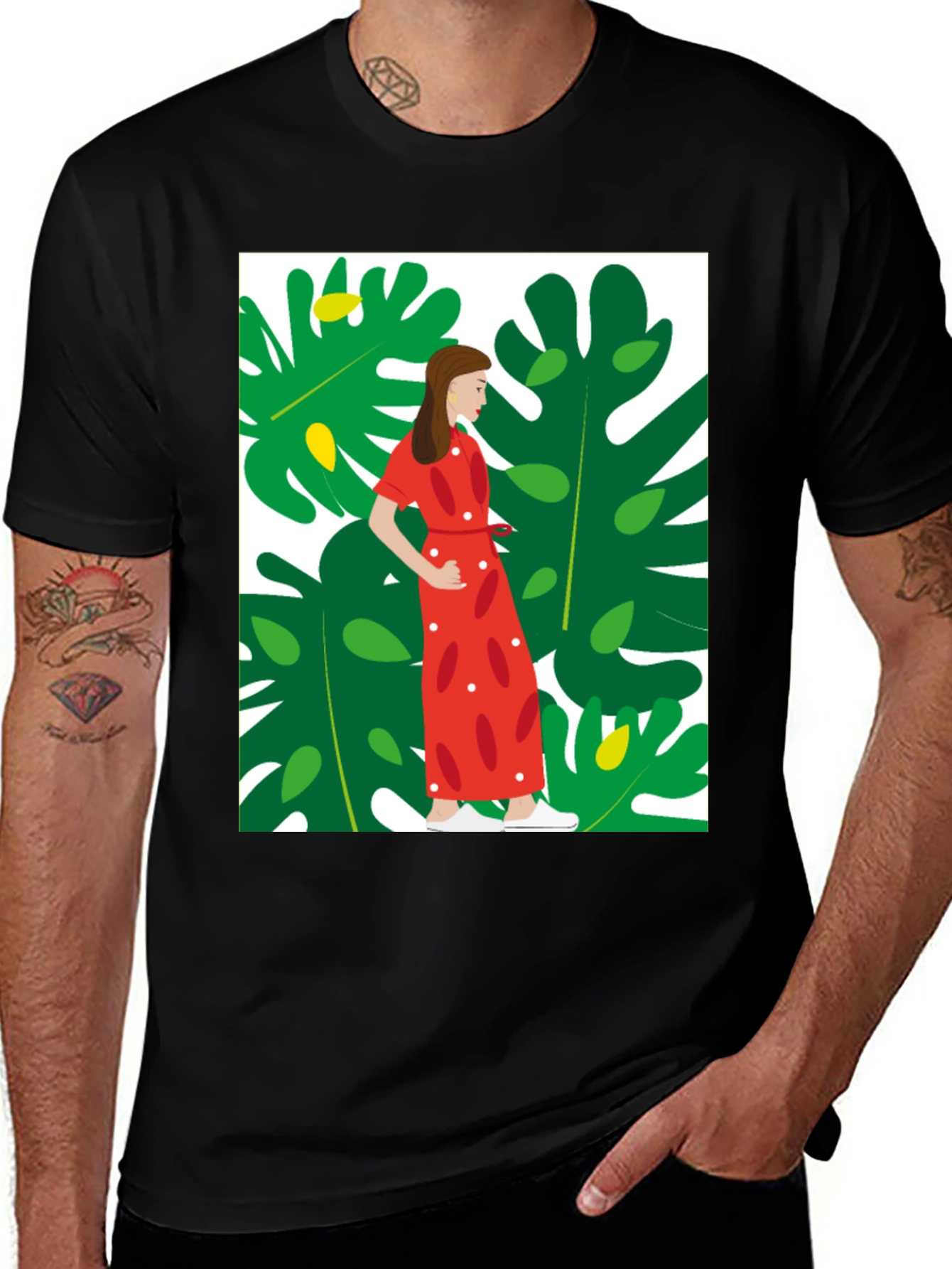 Variant 3 of Tropical Lady Graphic Tee - Modern Artsy Design