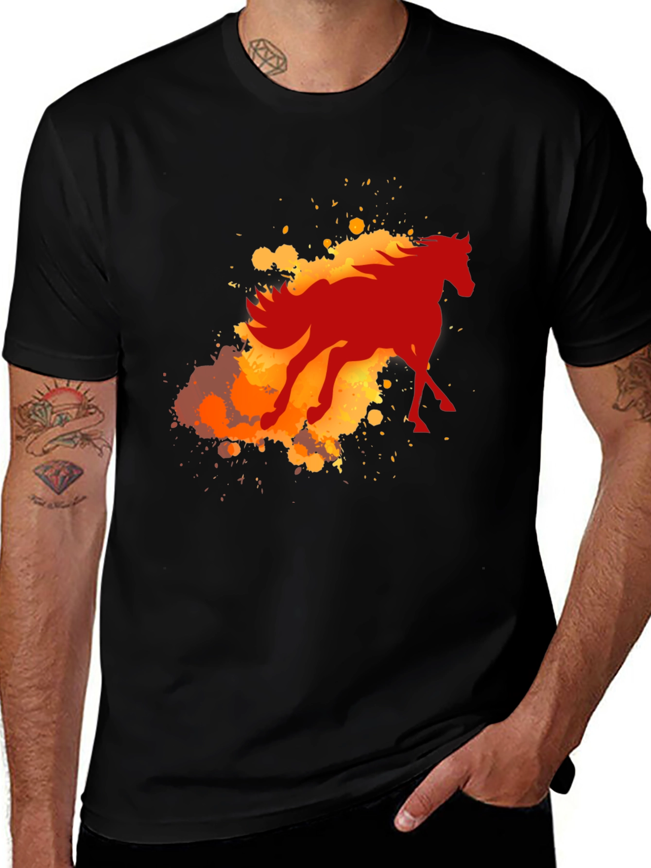 Variant 15 of Fiery Horse Graphic Tee - Black Cotton Blend