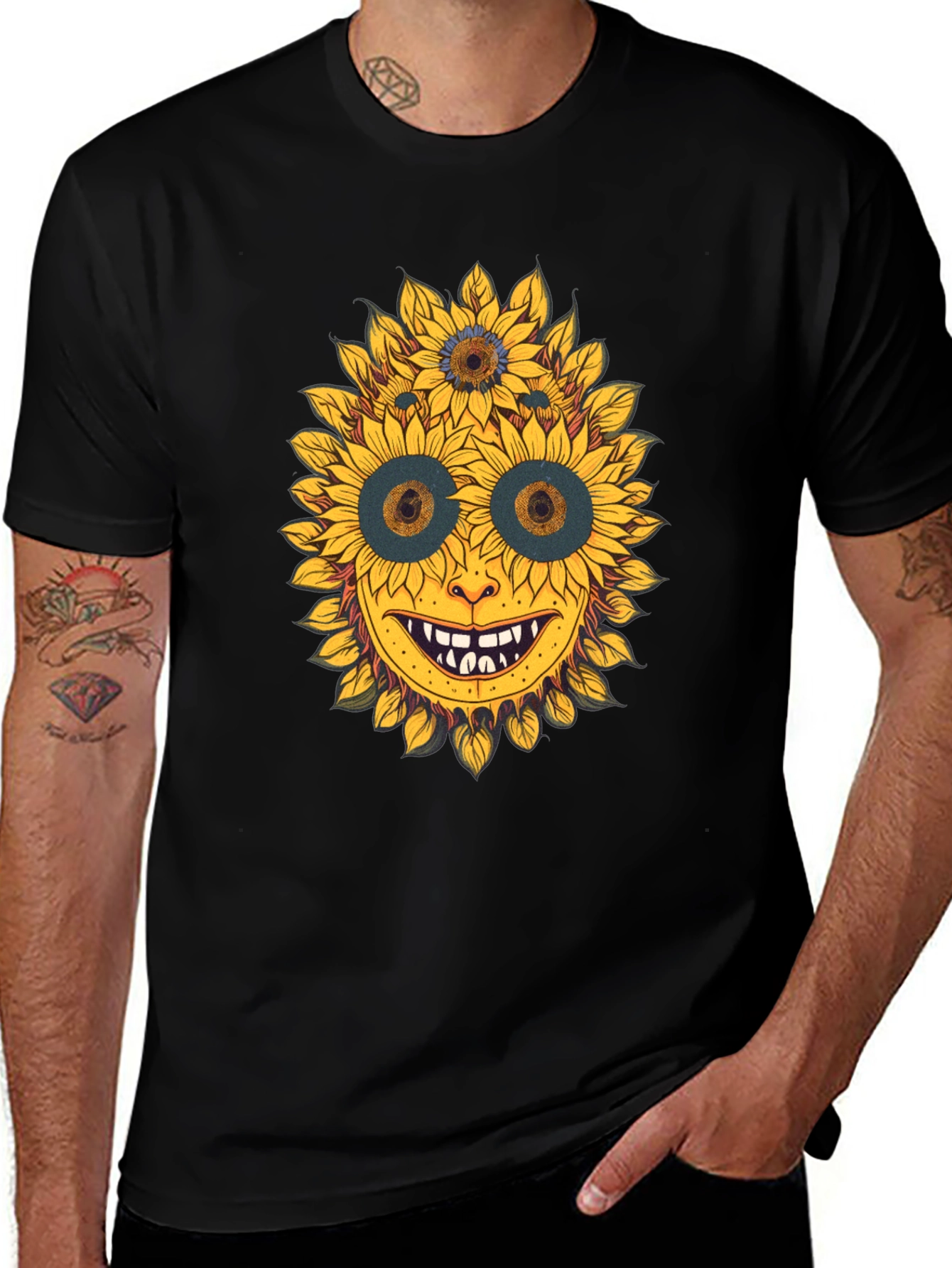 Variant 21 of Sunflower Face Graphic Black Tee