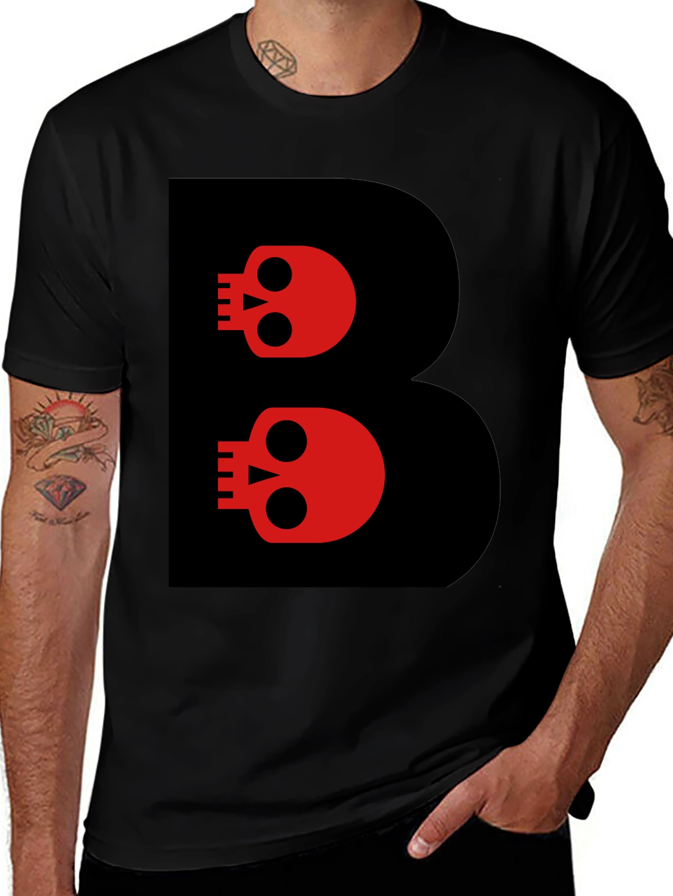 Variant 7 of Skull Letter B Graphic Tee - Black Cotton T-Shirt