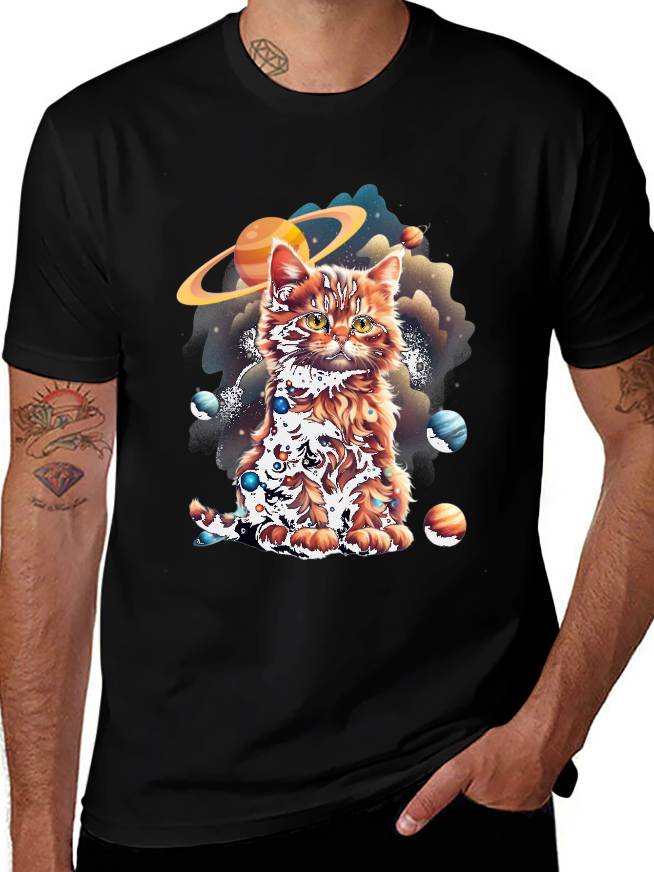 Variant 29 of Cosmic Cat Graphic Tee - Black