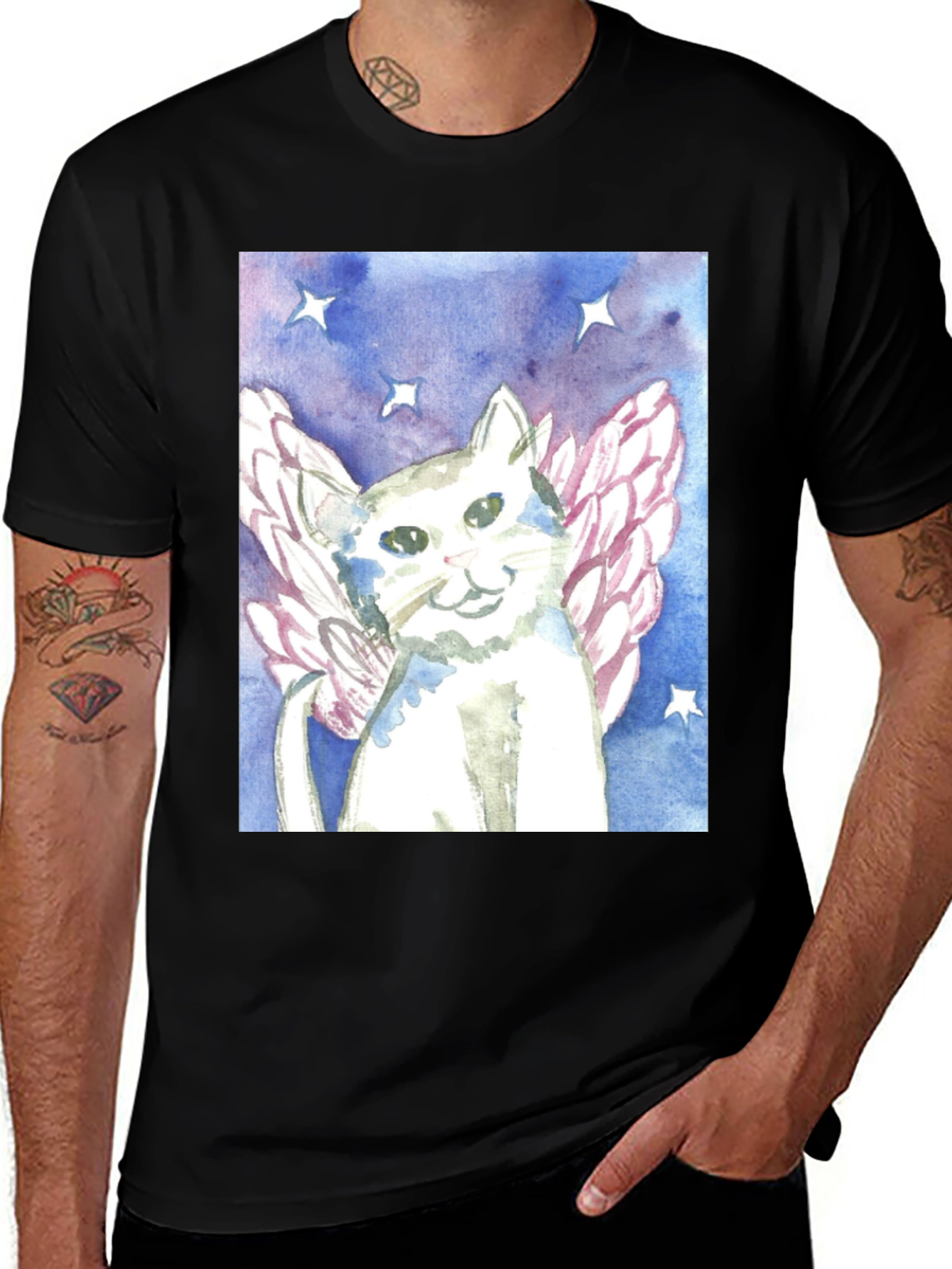 Variant 17 of Cat Angel Graphic Tee - Unique Watercolor Style