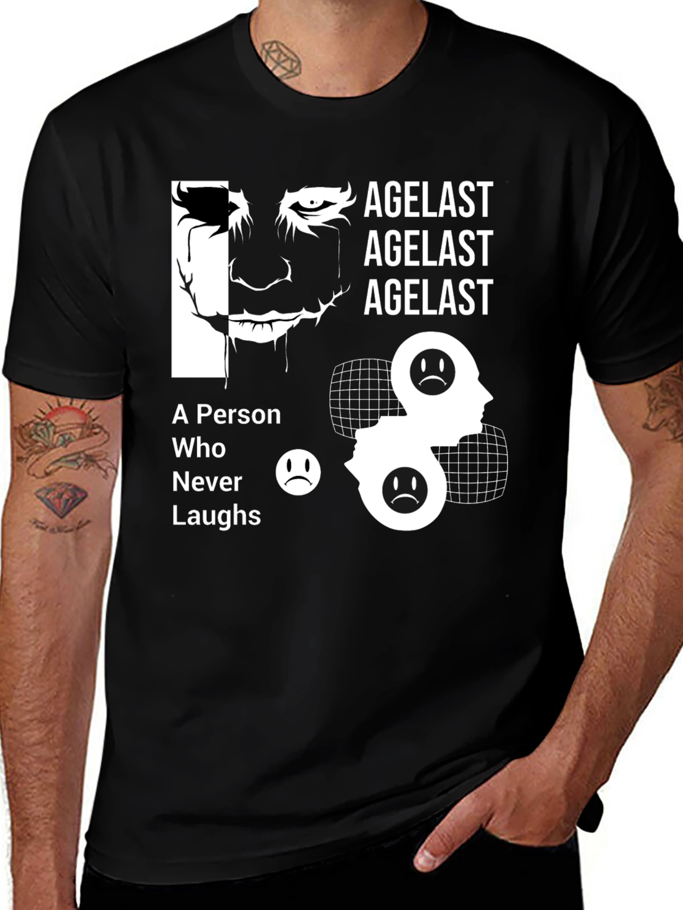 Variant 24 of Agelast Graphic T-Shirt - "A Person Who Never Laughs"