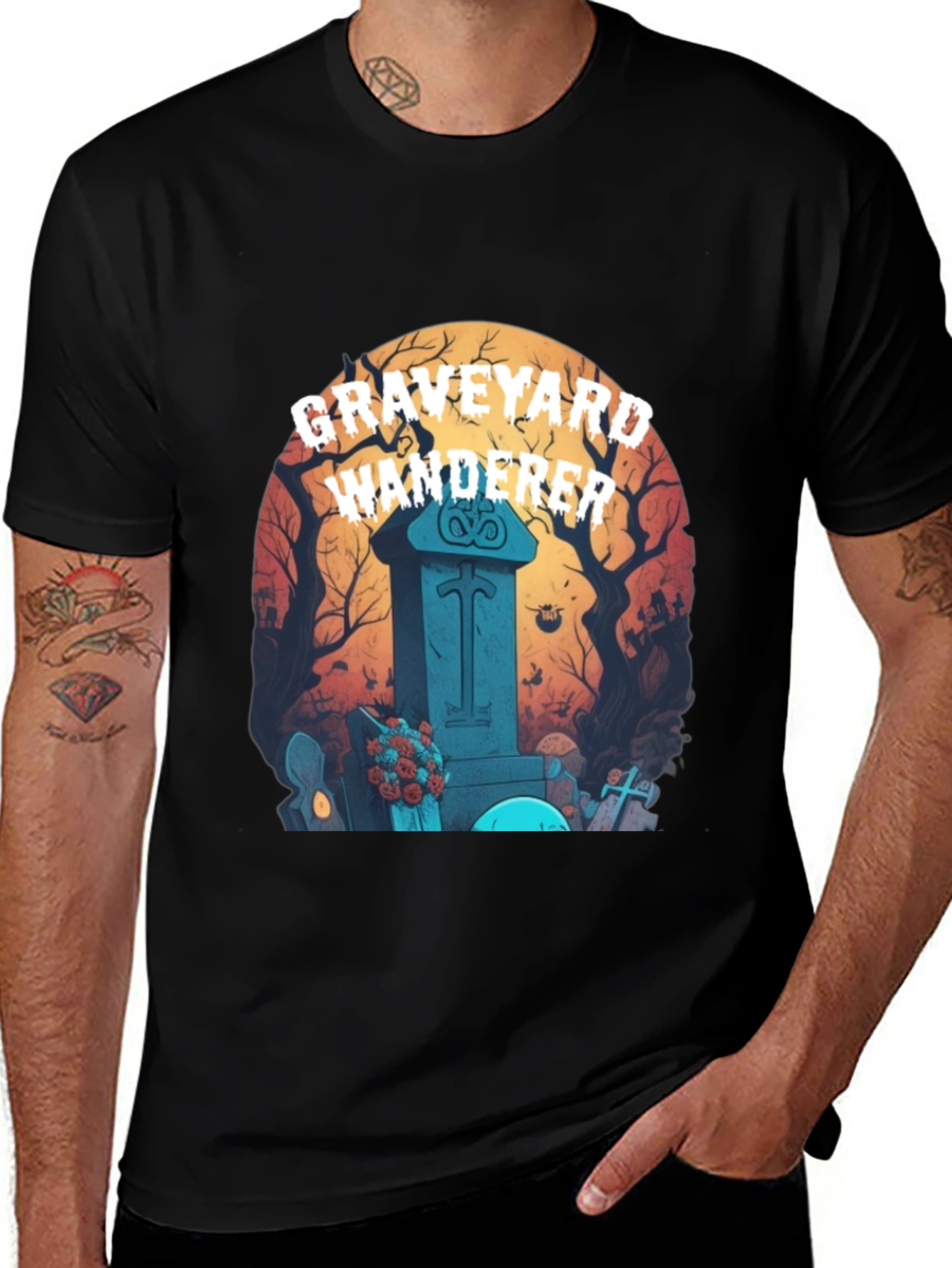Graveyard Wanderer Graphic Tee - Halloween T-Shirt