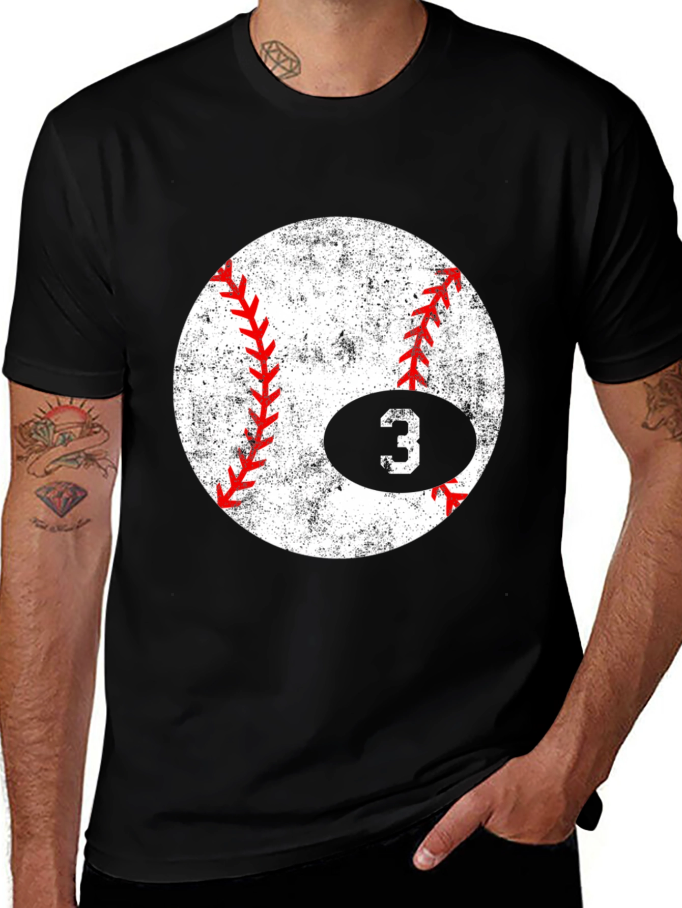Variant 30 of Baseball Number 3 T-Shirt - Distressed Graphic Tee