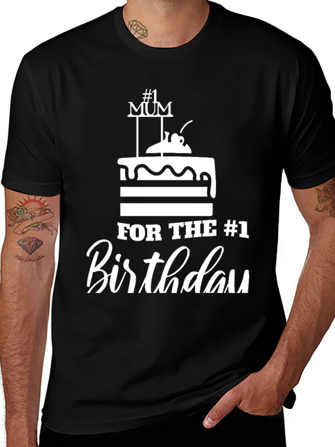 Variant 18 of #1 Mum Birthday Cake T-Shirt - Black Graphic Tee