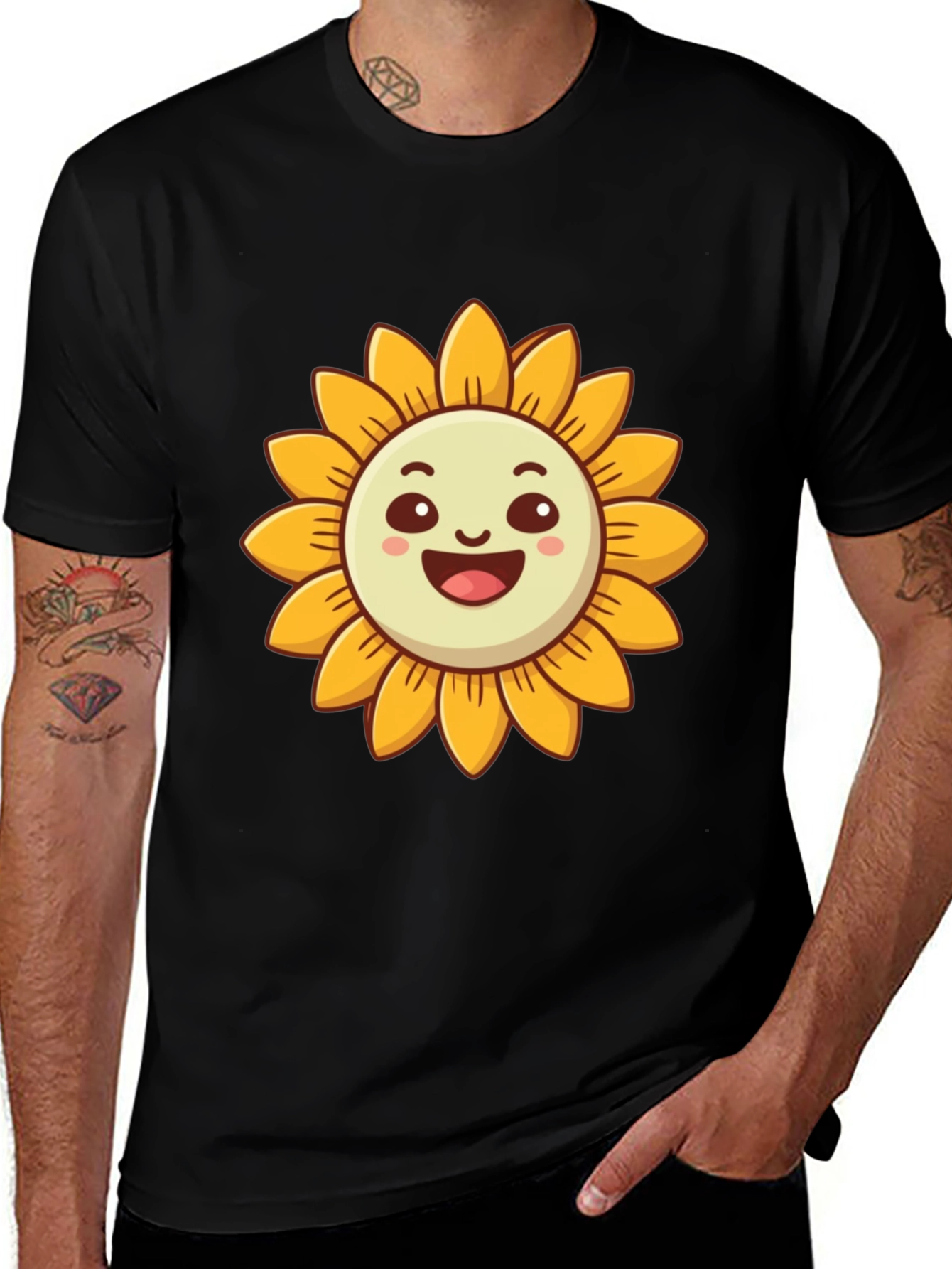 Variant 10 of Cheerful Sunflower Graphic Tee - Black