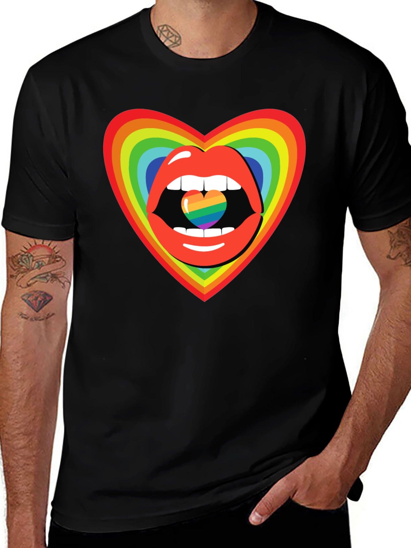 Variant 30 of Rainbow Heart Lips Graphic Tee