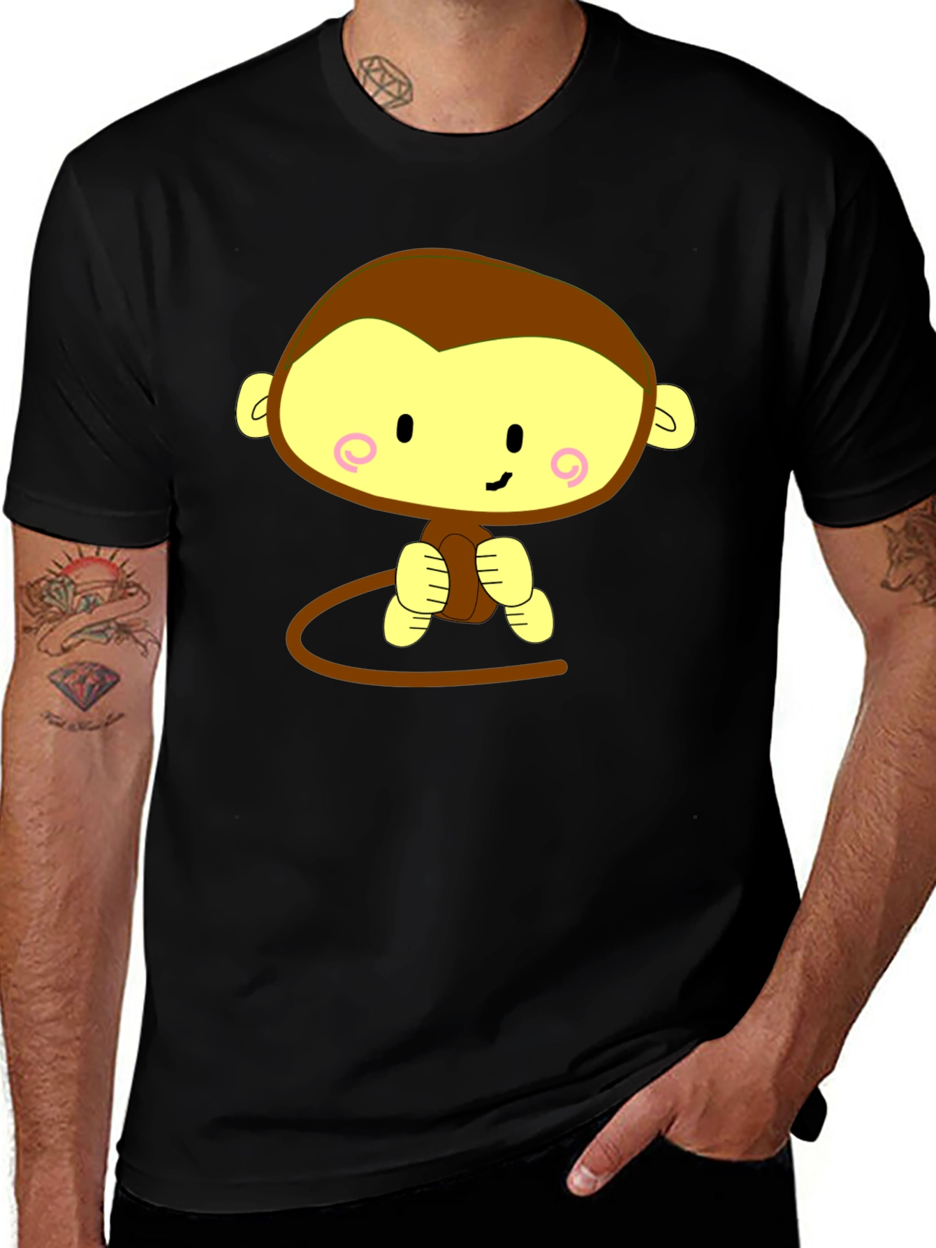 Variant 2 of Cute Cartoon Monkey Graphic Tee - Black T-Shirt