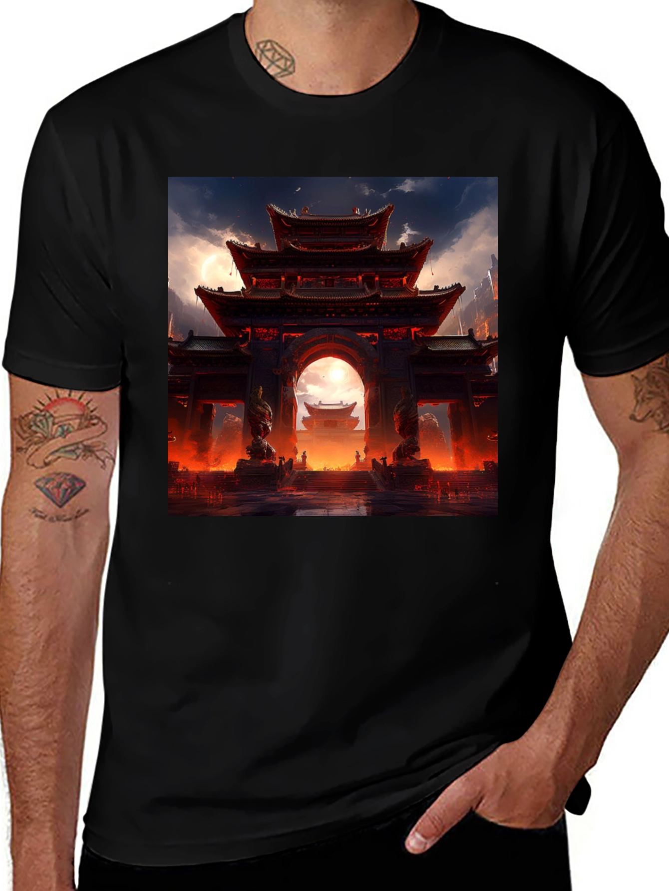 Variant 5 of Asian Temple Graphic Black Tee