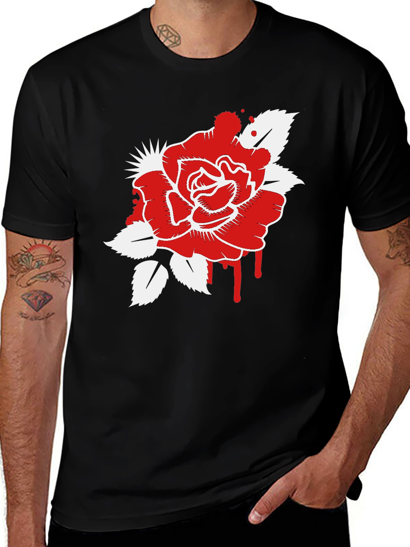 Variant 12 of Bloody Rose Graphic T-Shirt - Men's Black Tee