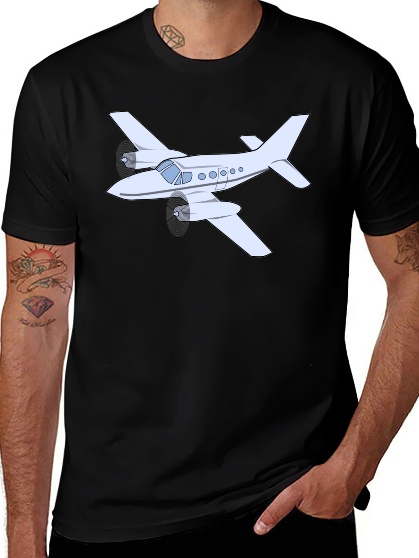 Variant 7 of Airplane Graphic T-Shirt - Black Crew Neck Tee