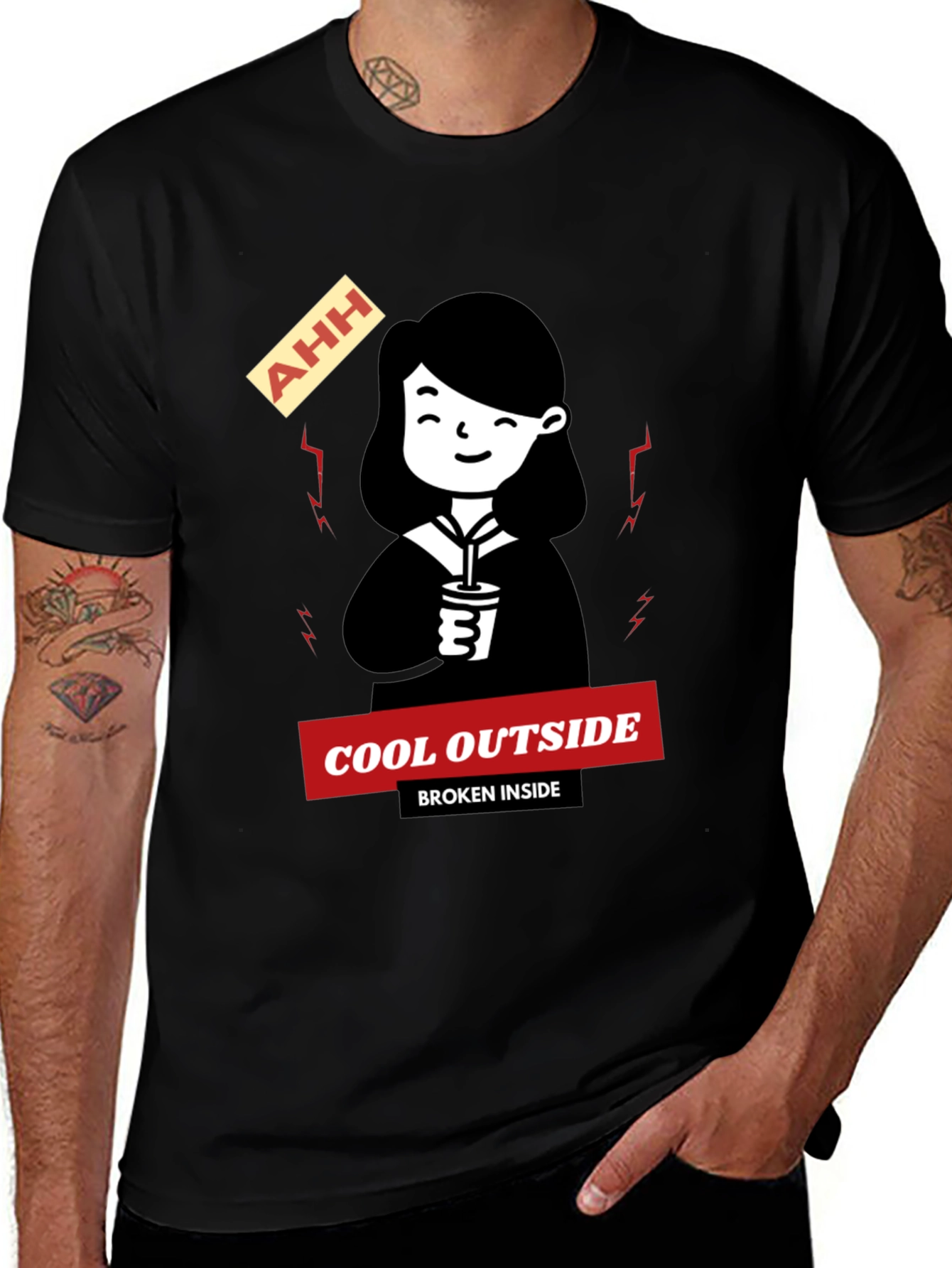 Variant 11 of Cool Outside Broken Inside Black T-Shirt