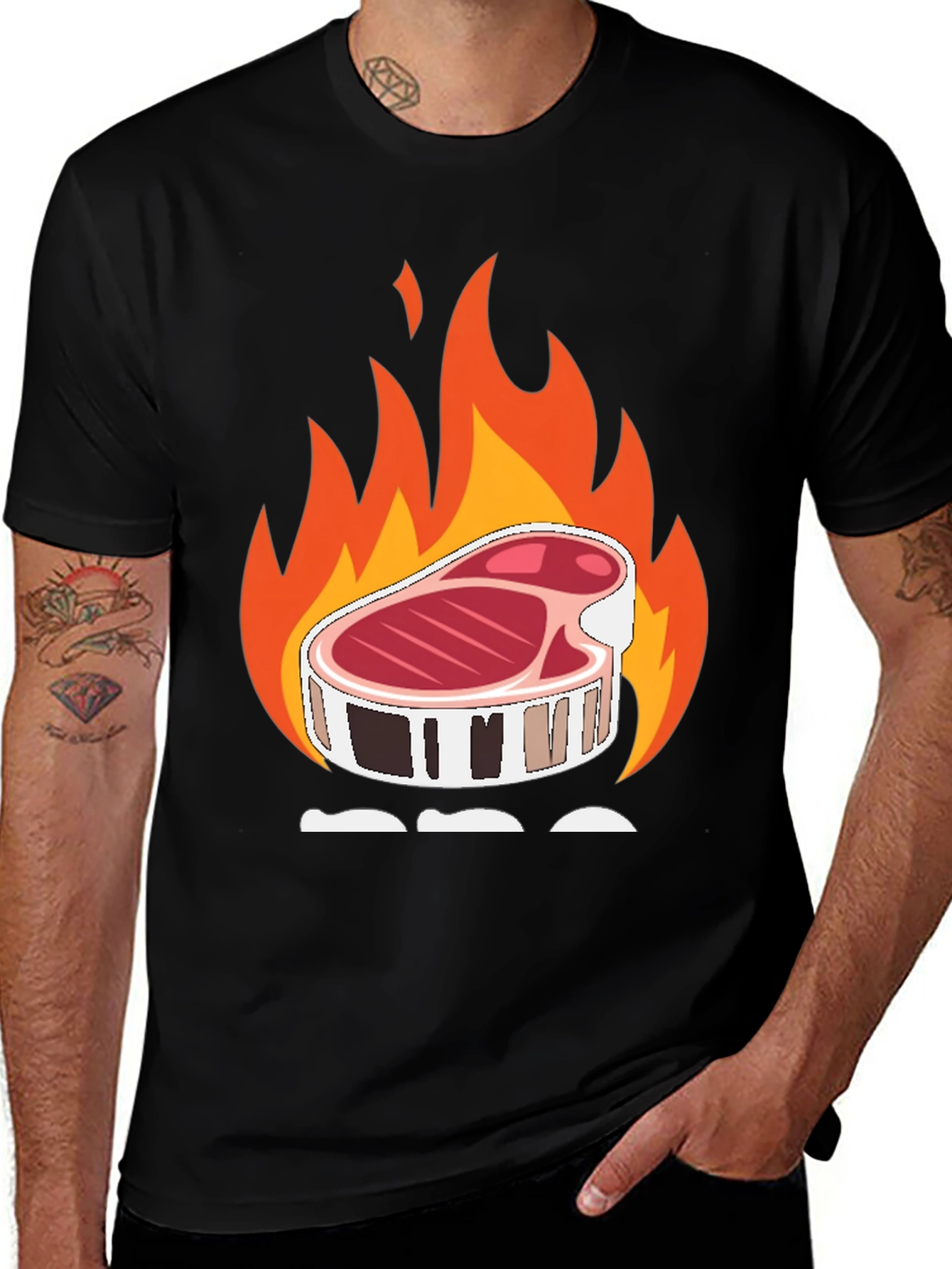 Variant 6 of Steak on Fire Graphic Black T-Shirt