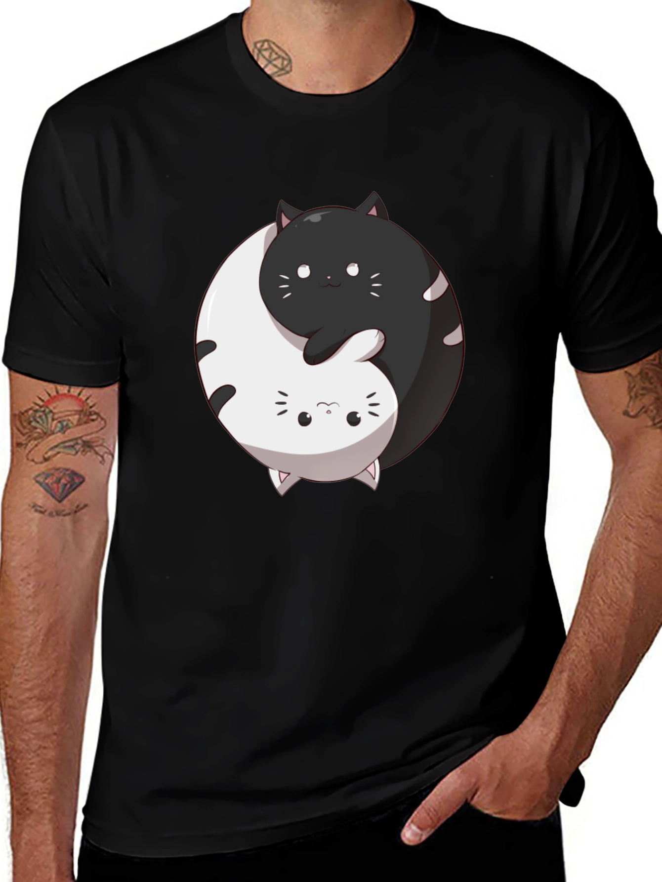 Variant 9 of Yin Yang Cats Graphic Tee - Harmony & Balance