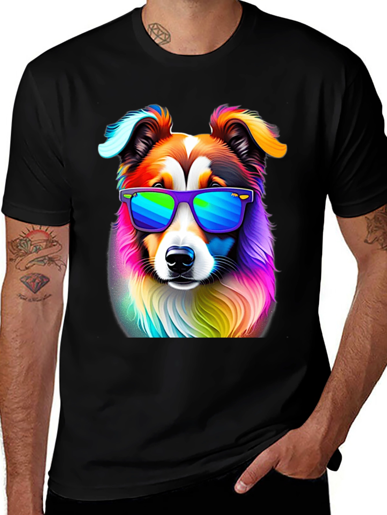 Variant 26 of Cool Dog T-Shirt - Colorful Collie Sunglasses Tee