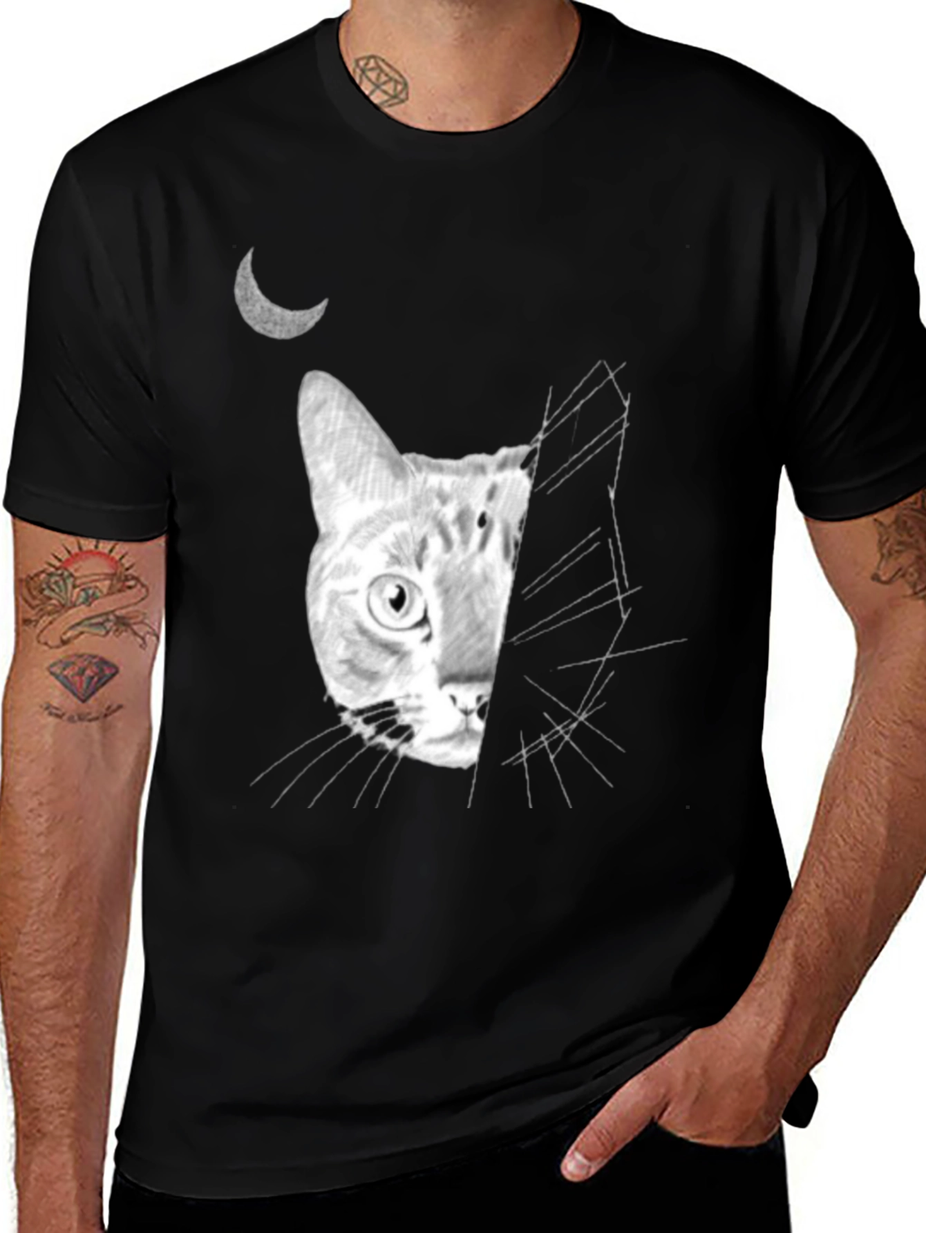 Variant 17 of Moonlit Cat Graphic Tee - Unique Design