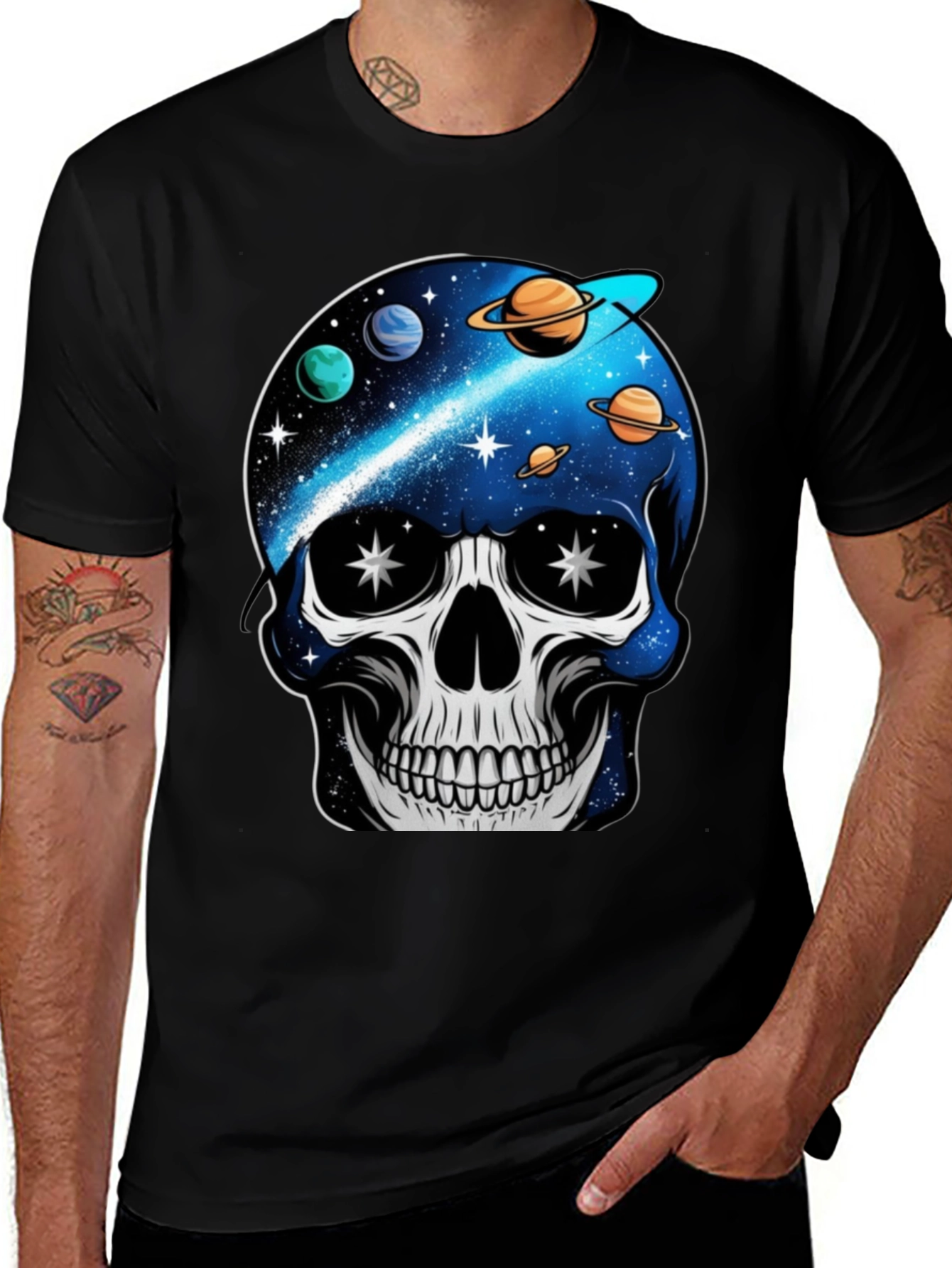 Variant 24 of Space Skull Graphic Print T-Shirt - Unique Galaxy Design