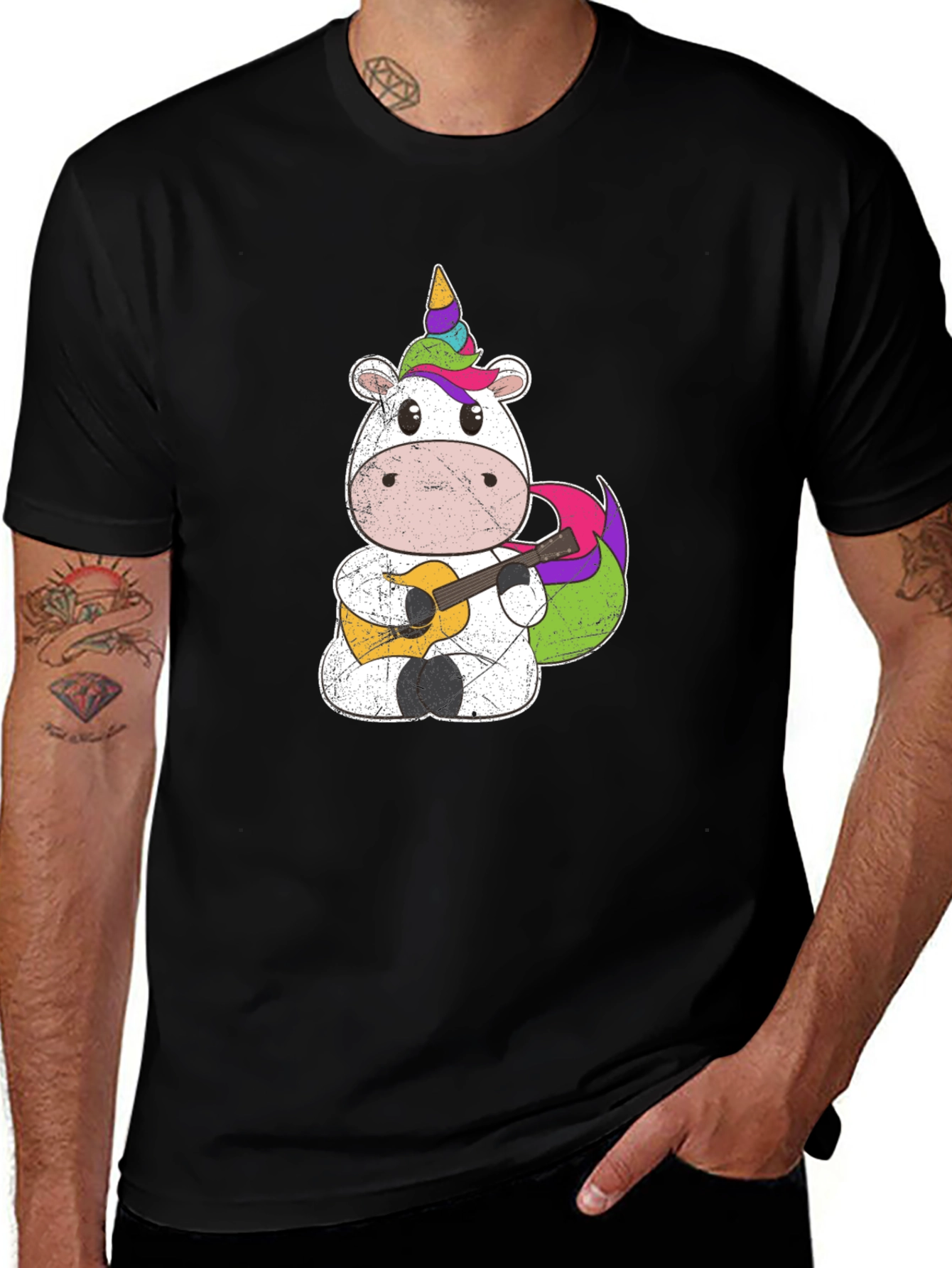 Unicorn Guitarist Graphic Tee - Men's Black T-Shirt