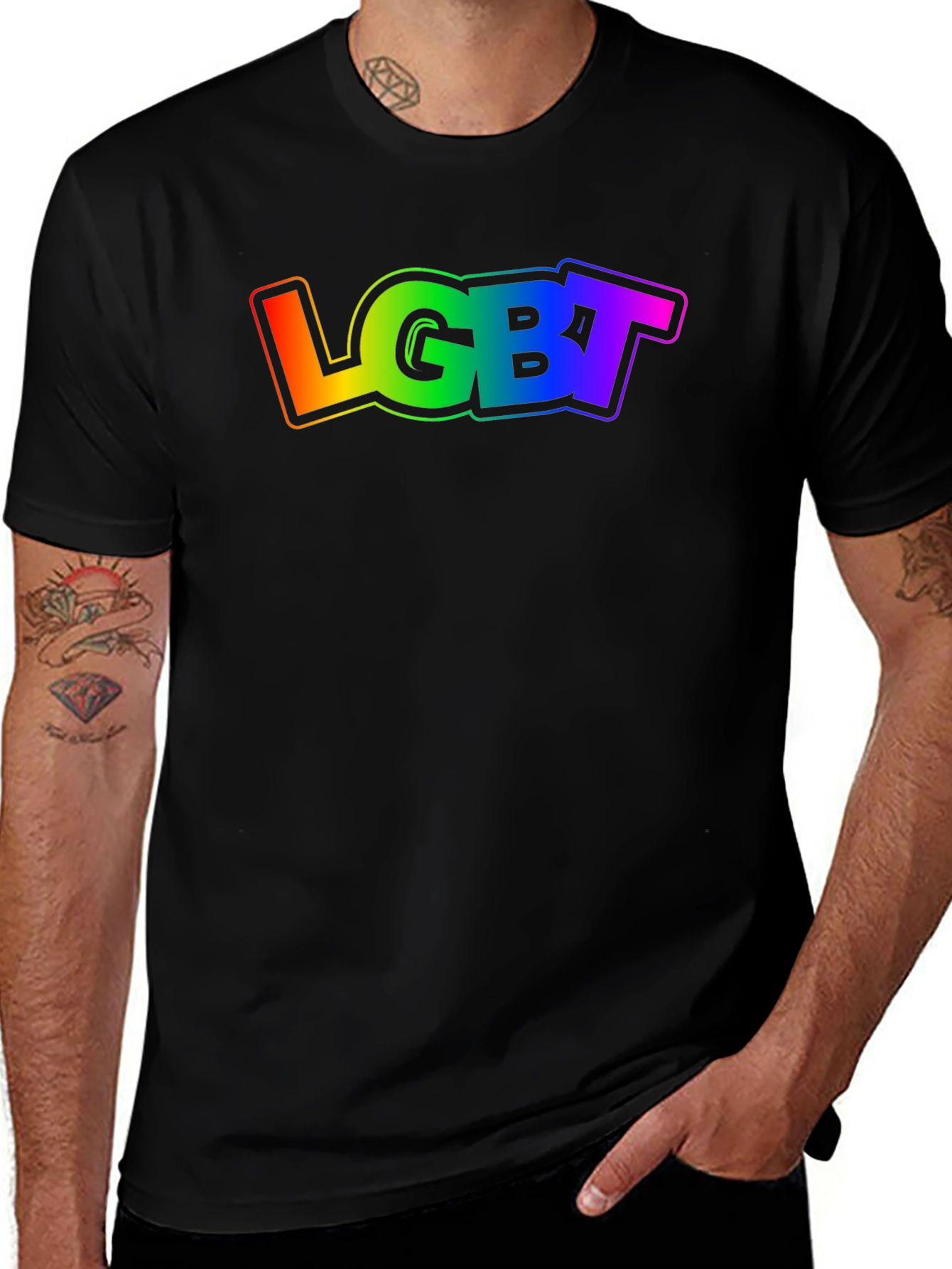 LGBT Pride Rainbow Graphic Tee - Black Cotton T-Shirt