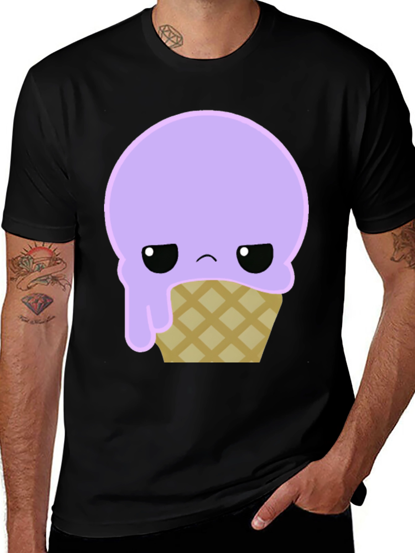 Variant 29 of Sad Ice Cream Cone Graphic Tee - Black