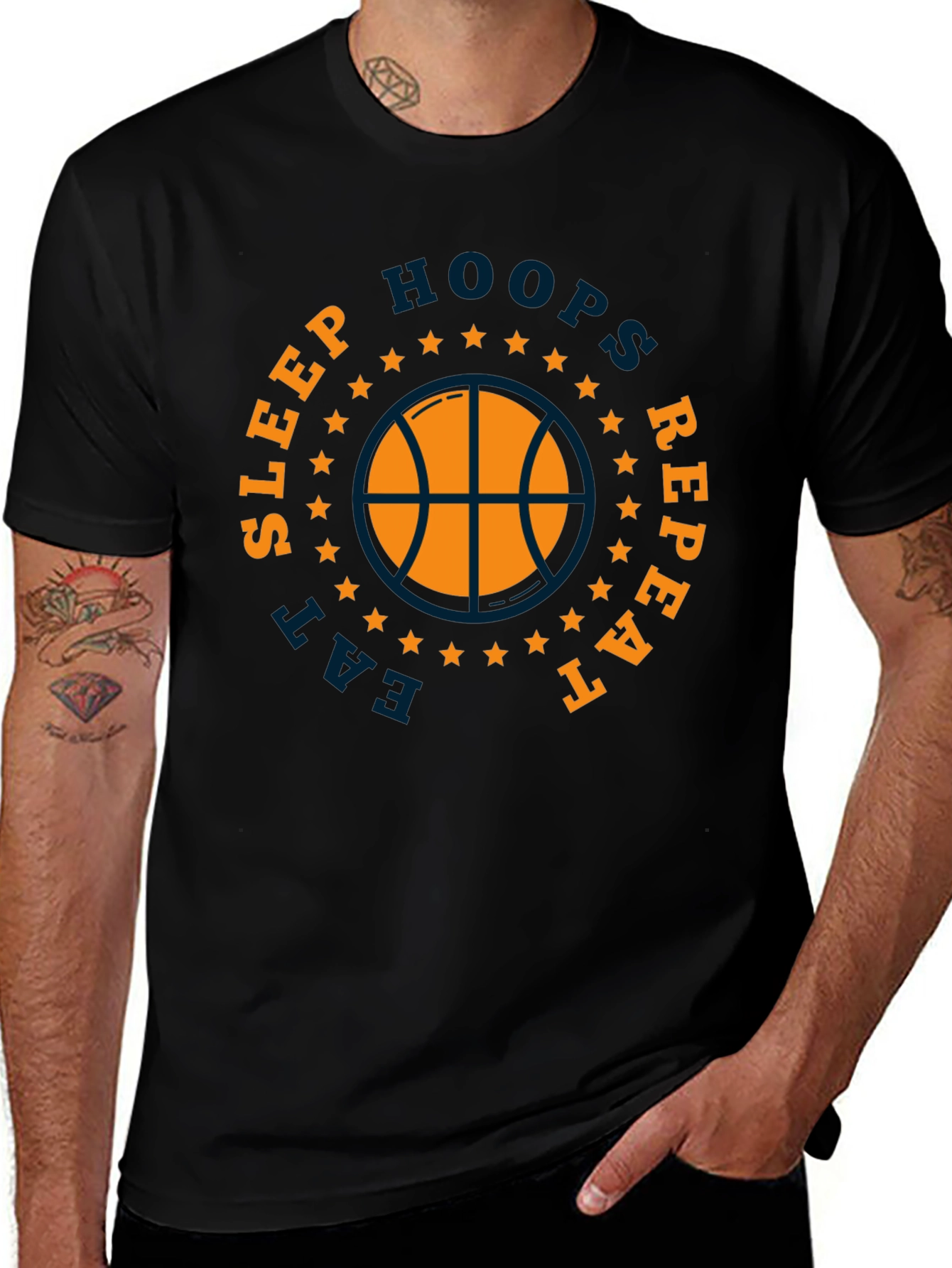 Variant 4 of Eat Sleep Hoops Repeat Basketball T-Shirt