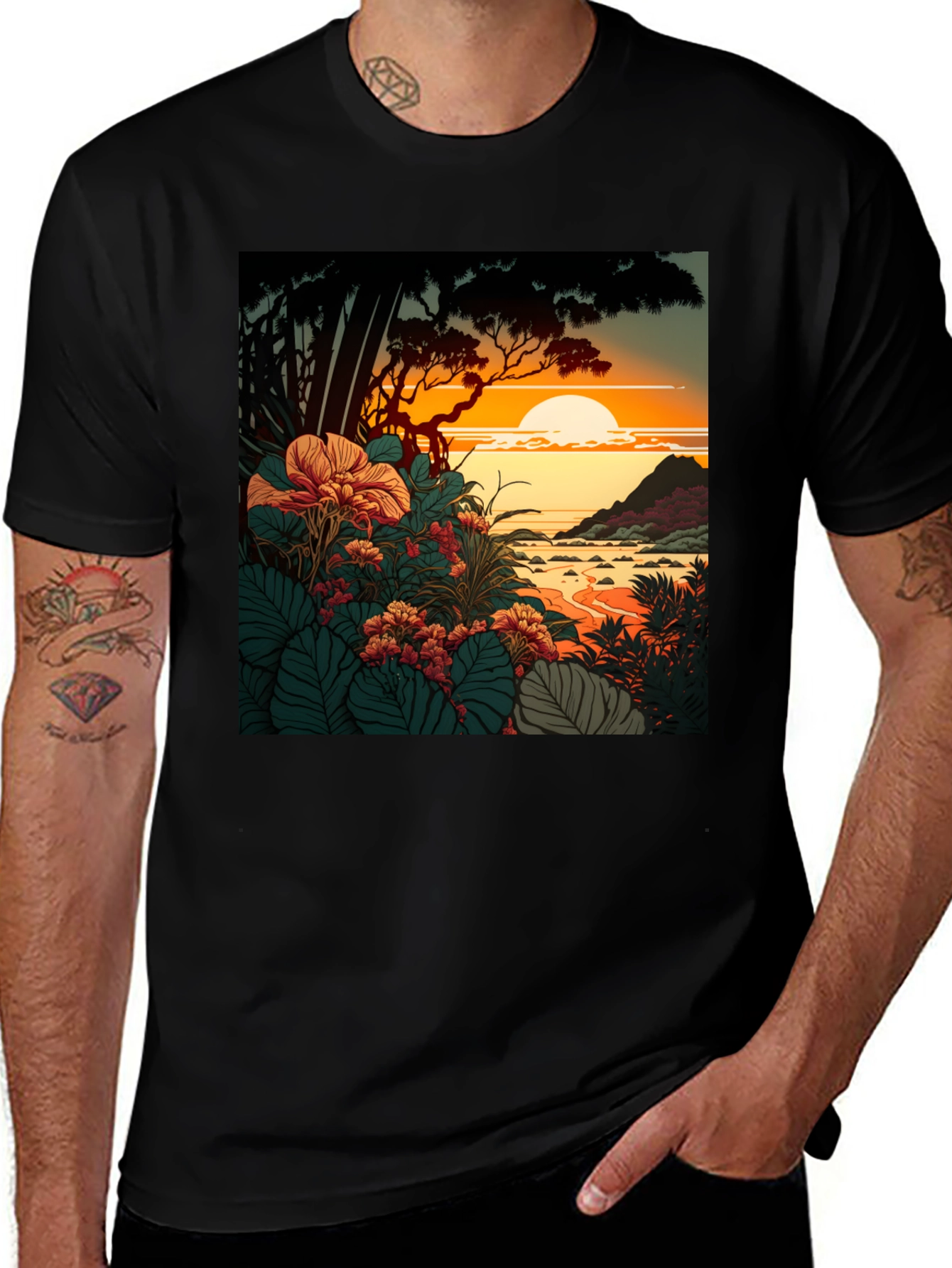 Variant 9 of Tropical Sunset Graphic Tee - Stylish Comfort