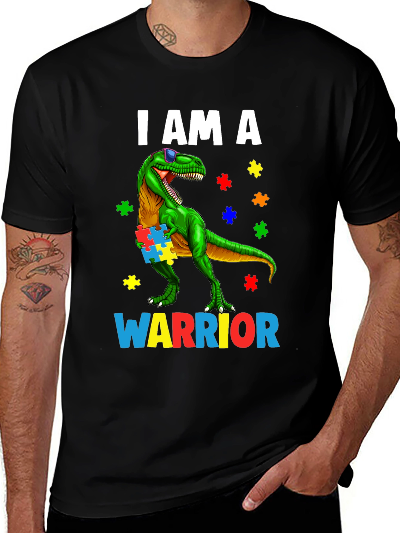 Variant 28 of Autism Awareness Dinosaur Warrior T-Shirt