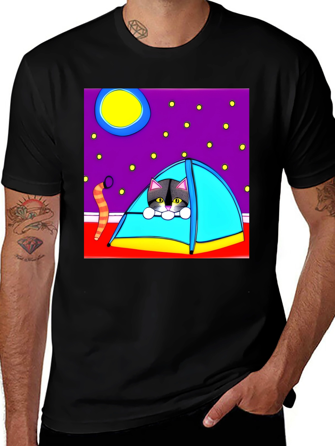 Variant 25 of Cat Camping T-Shirt - Cute Cartoon Tee