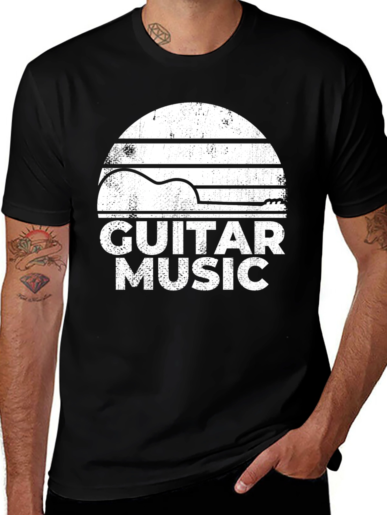 Variant 11 of Guitar Music Graphic Tee - Retro Style Black T-Shirt