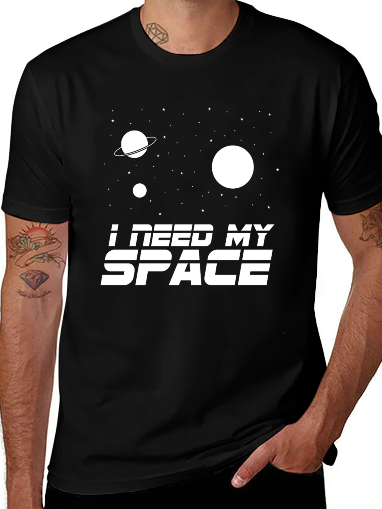 Variant 17 of I Need My Space Graphic T-Shirt - Black Cotton Tee