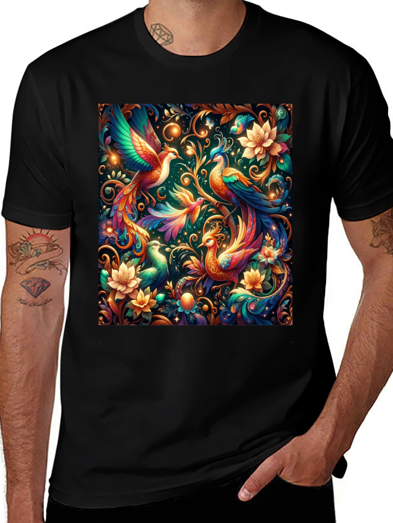 Variant 8 of Vibrant Phoenix Art T-Shirt - Fantasy Bird Design
