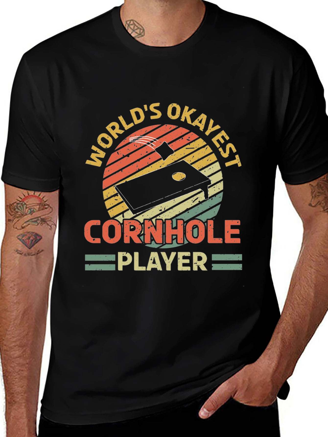 Variant 25 of World's Okayest Cornhole Player Black T-Shirt