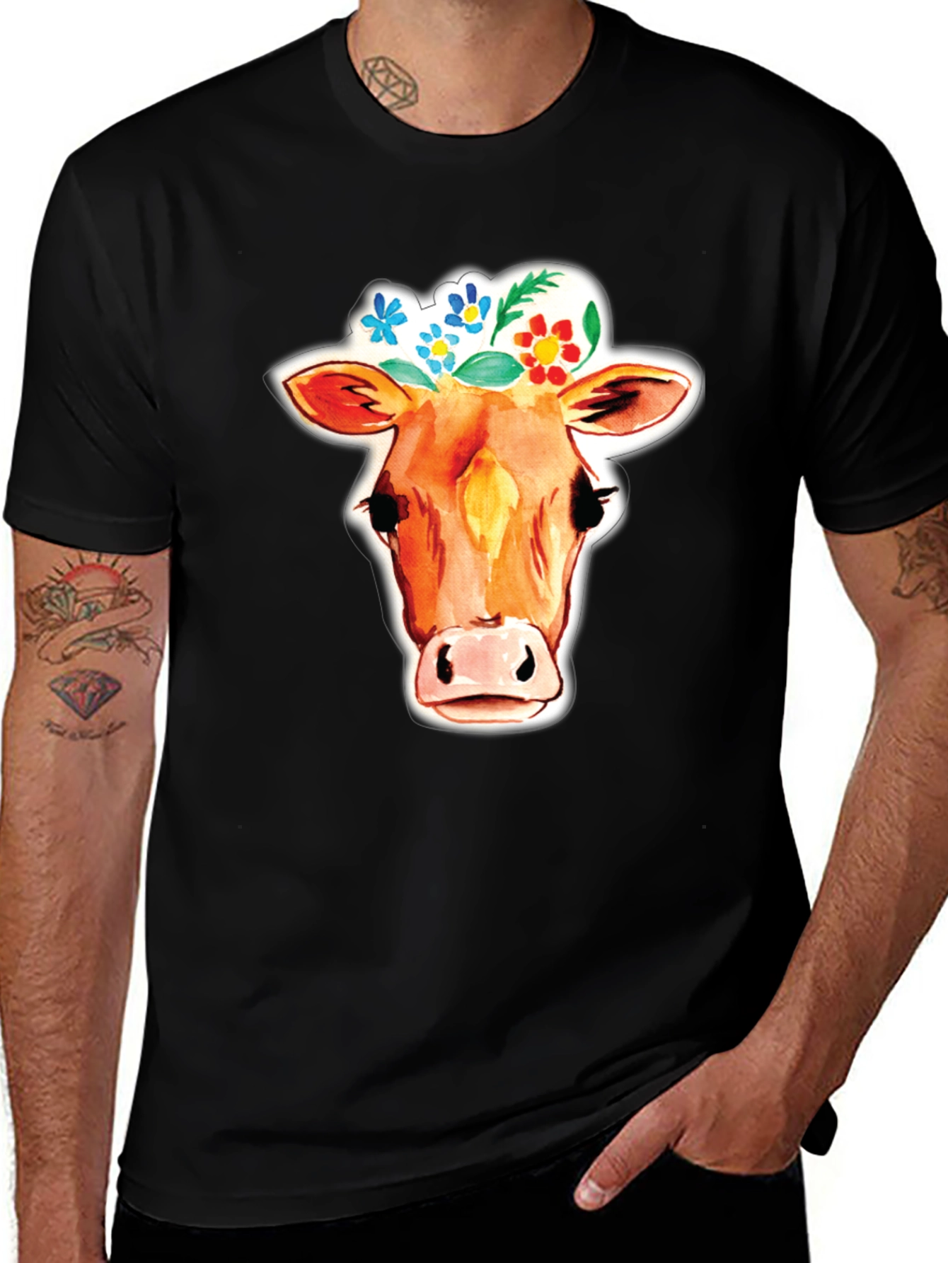 Variant 12 of Cow with Floral Crown Graphic T-Shirt