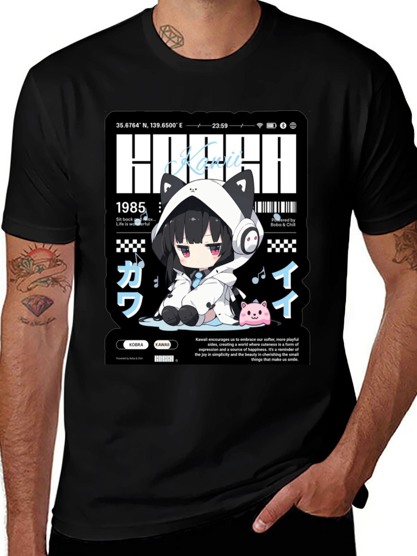 Variant 3 of Kawaii Anime Graphic Print Black T-Shirt