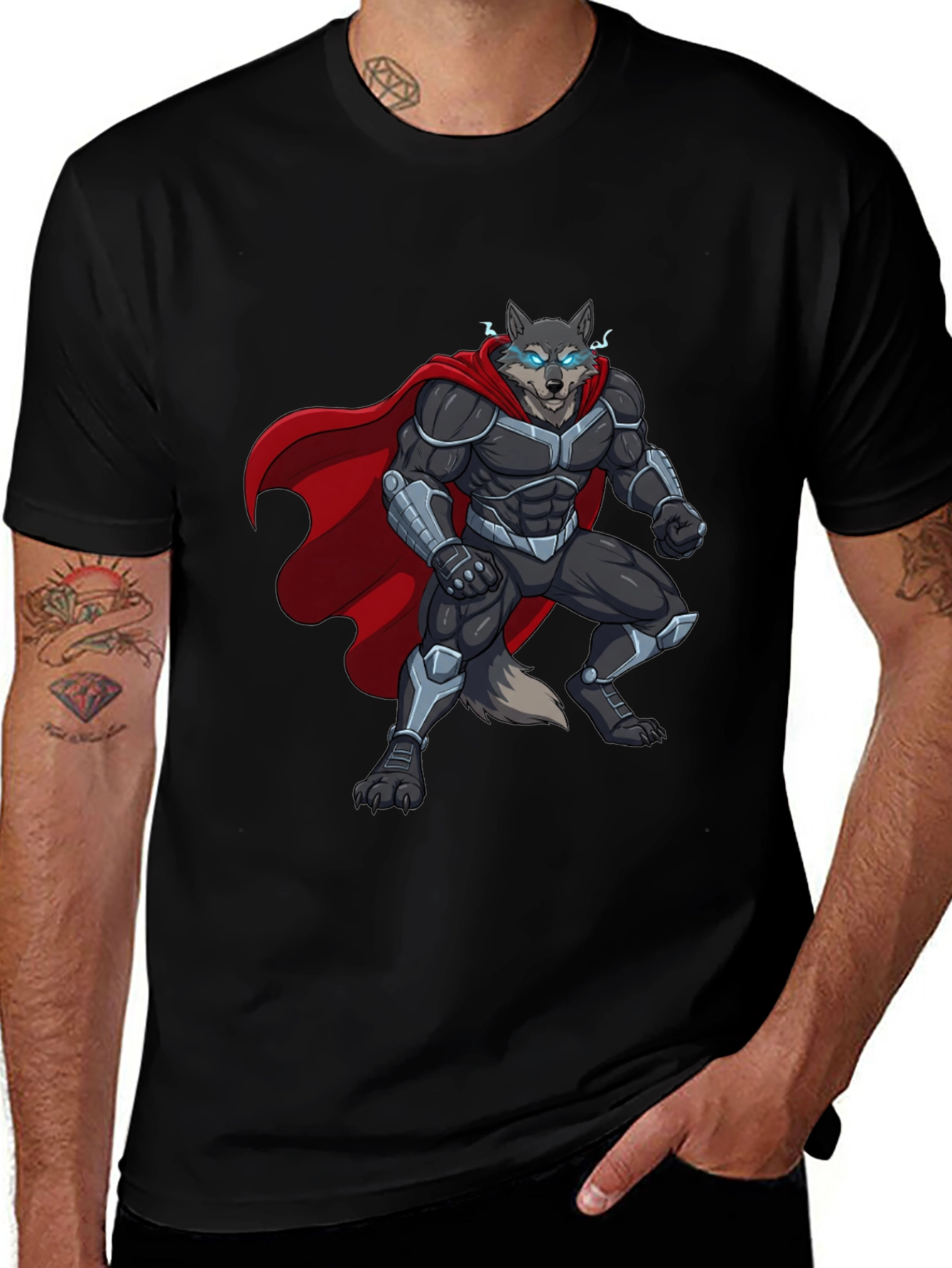 Variant 4 of Super Wolf Graphic Tee - Men's Black T-Shirt