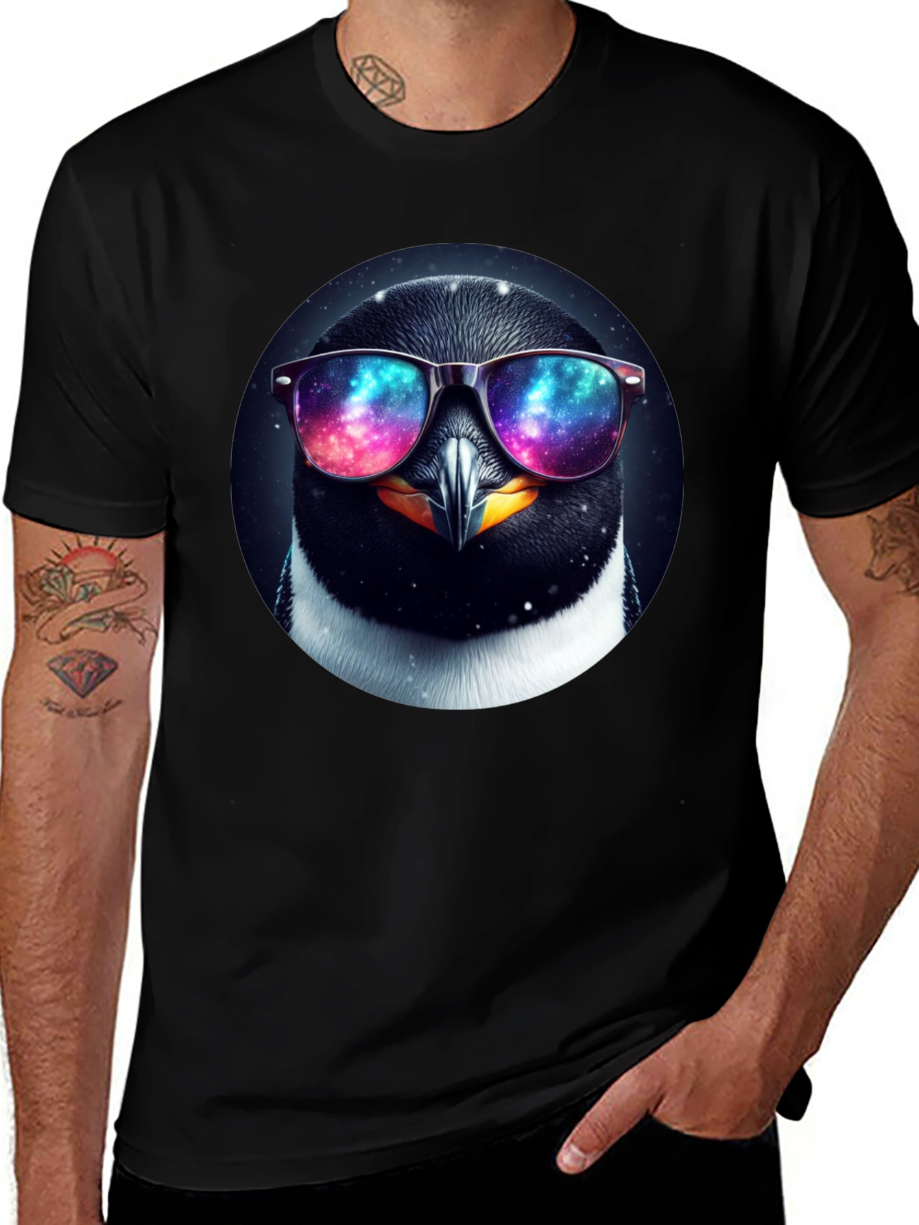 Variant 28 of Cool Penguin Galaxy Sunglasses Graphic T-Shirt