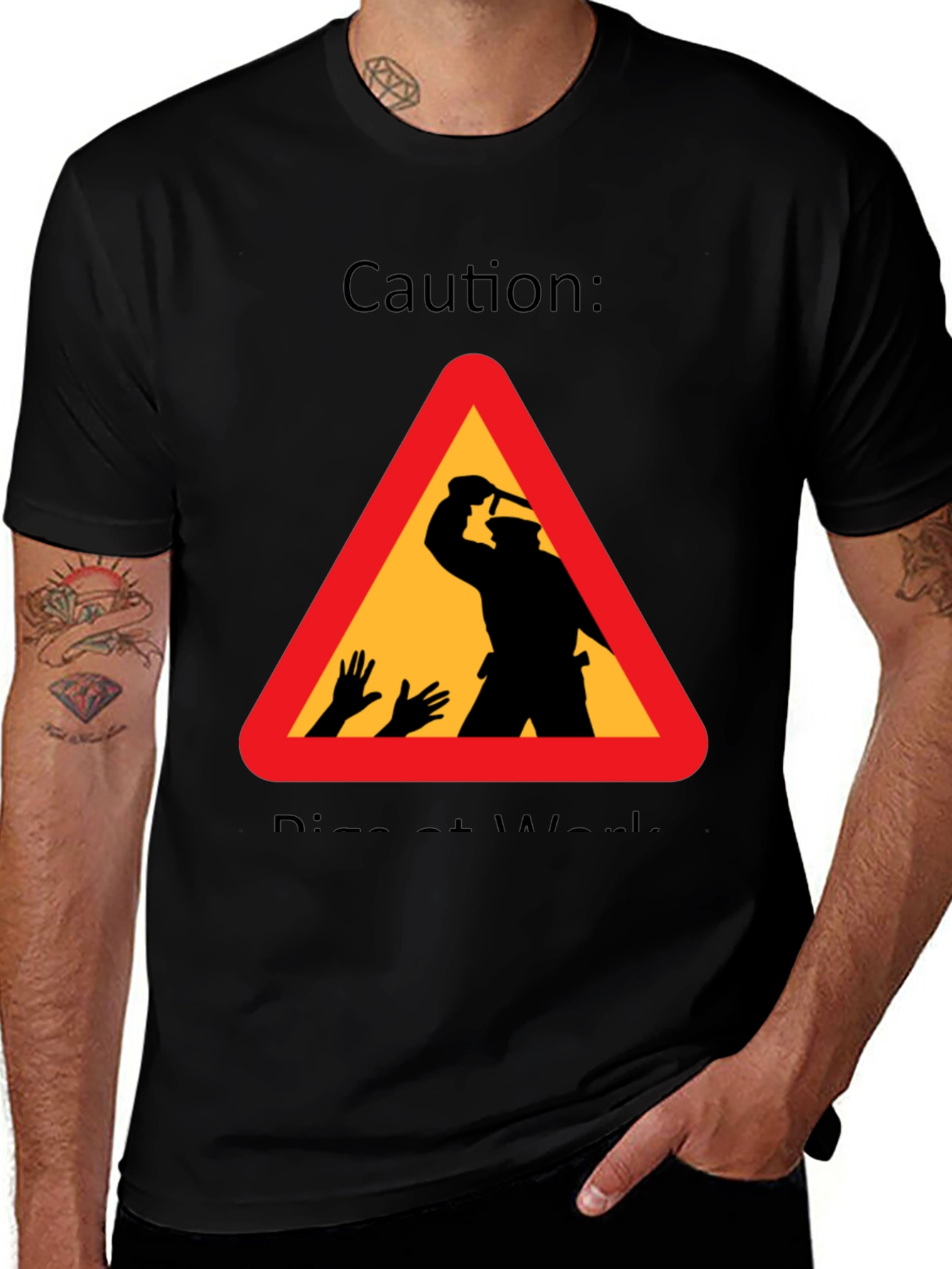 Variant 4 of Caution: Dismemberment at Work Black Graphic T-Shirt