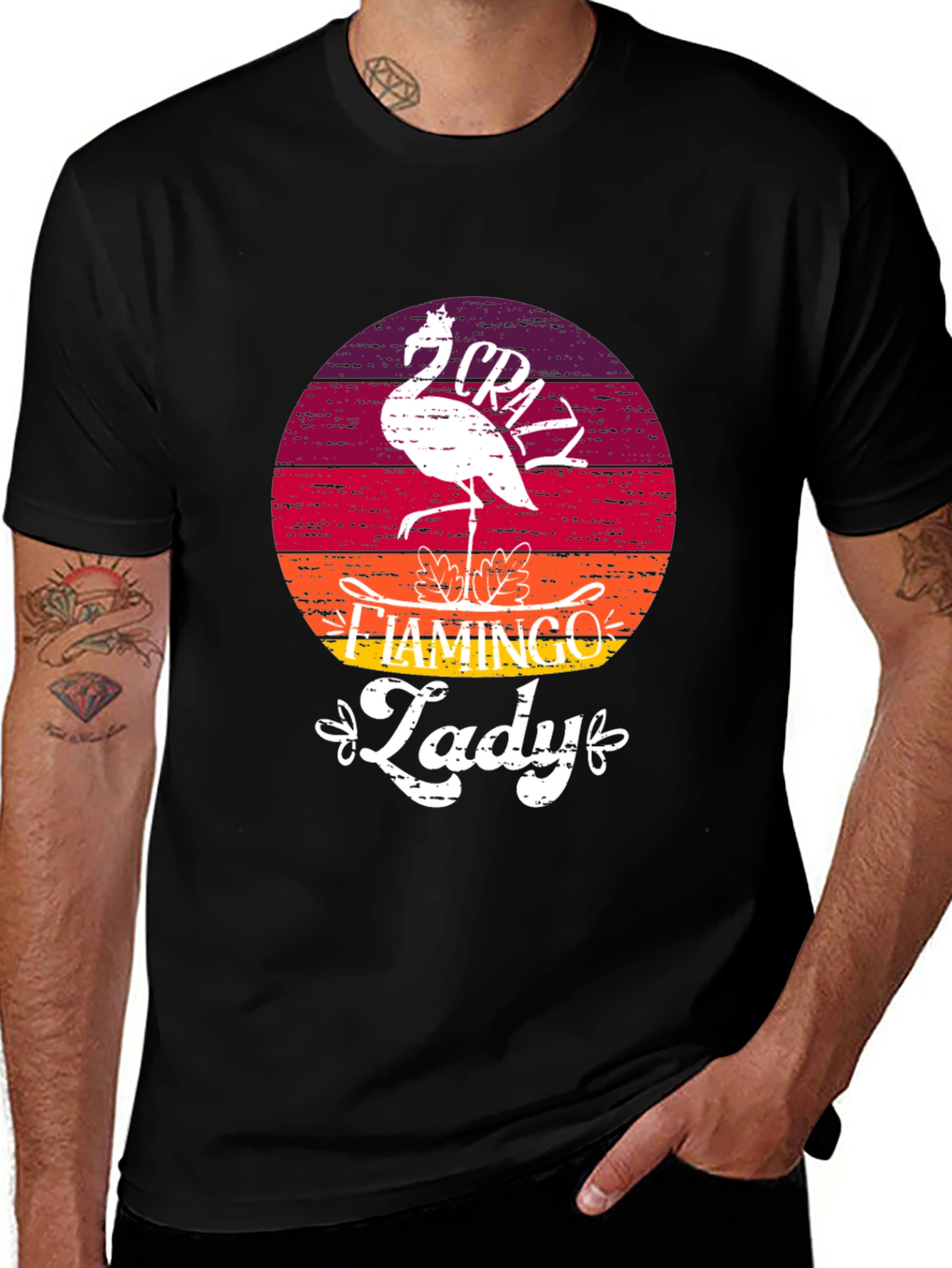 Variant 22 of Crazy Flamingo Lady T-Shirt - Black