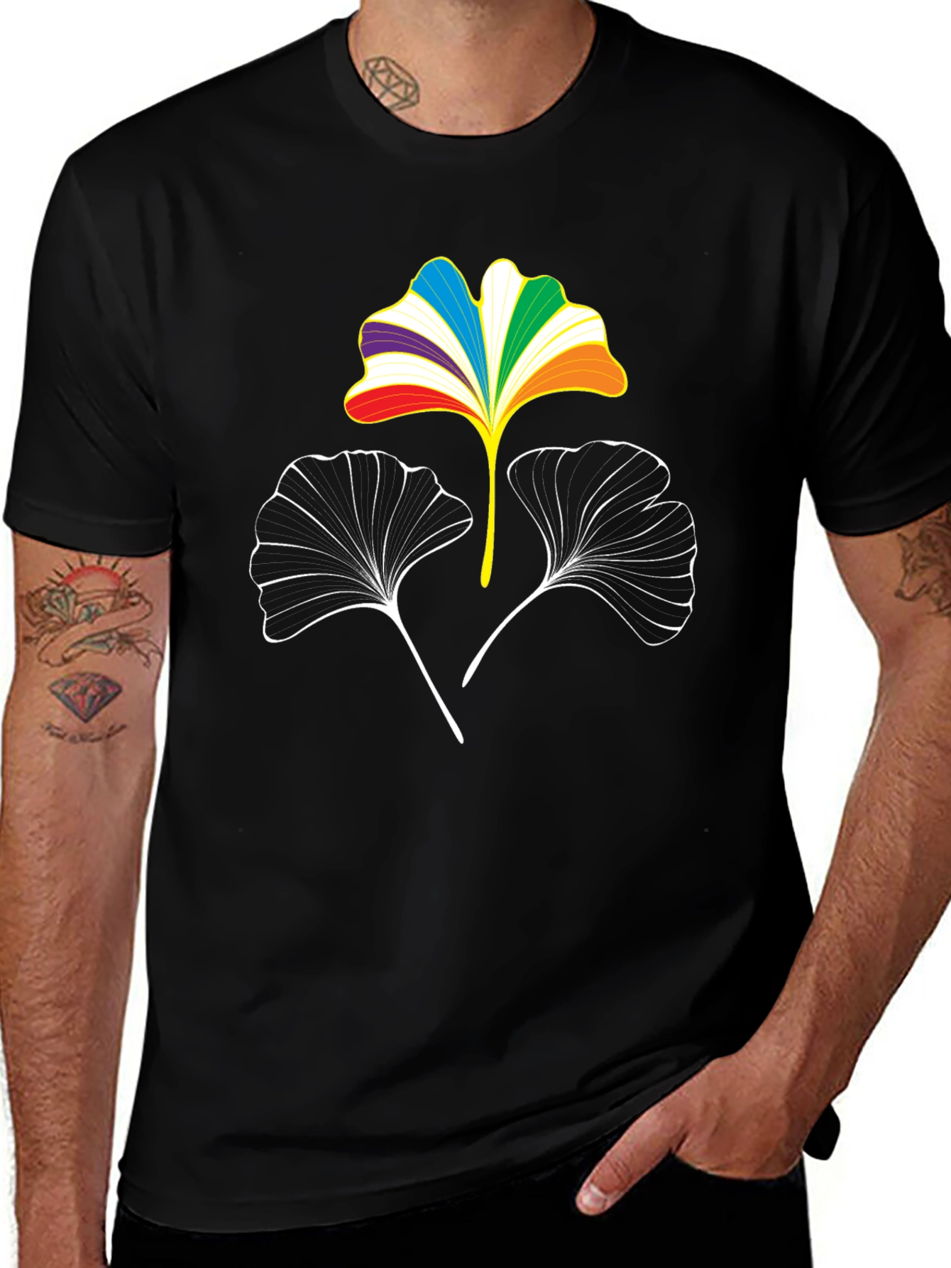 Variant 8 of Rainbow Ginkgo Leaf Graphic Tee - Black
