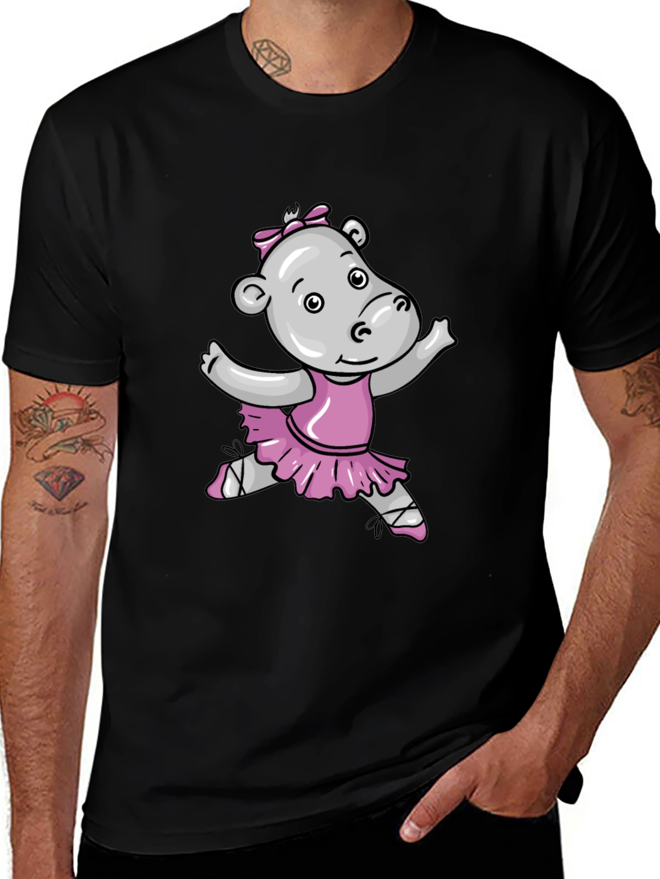 Variant 14 of Hippo Ballerina Graphic Tee - Soft Cotton Black T-Shirt