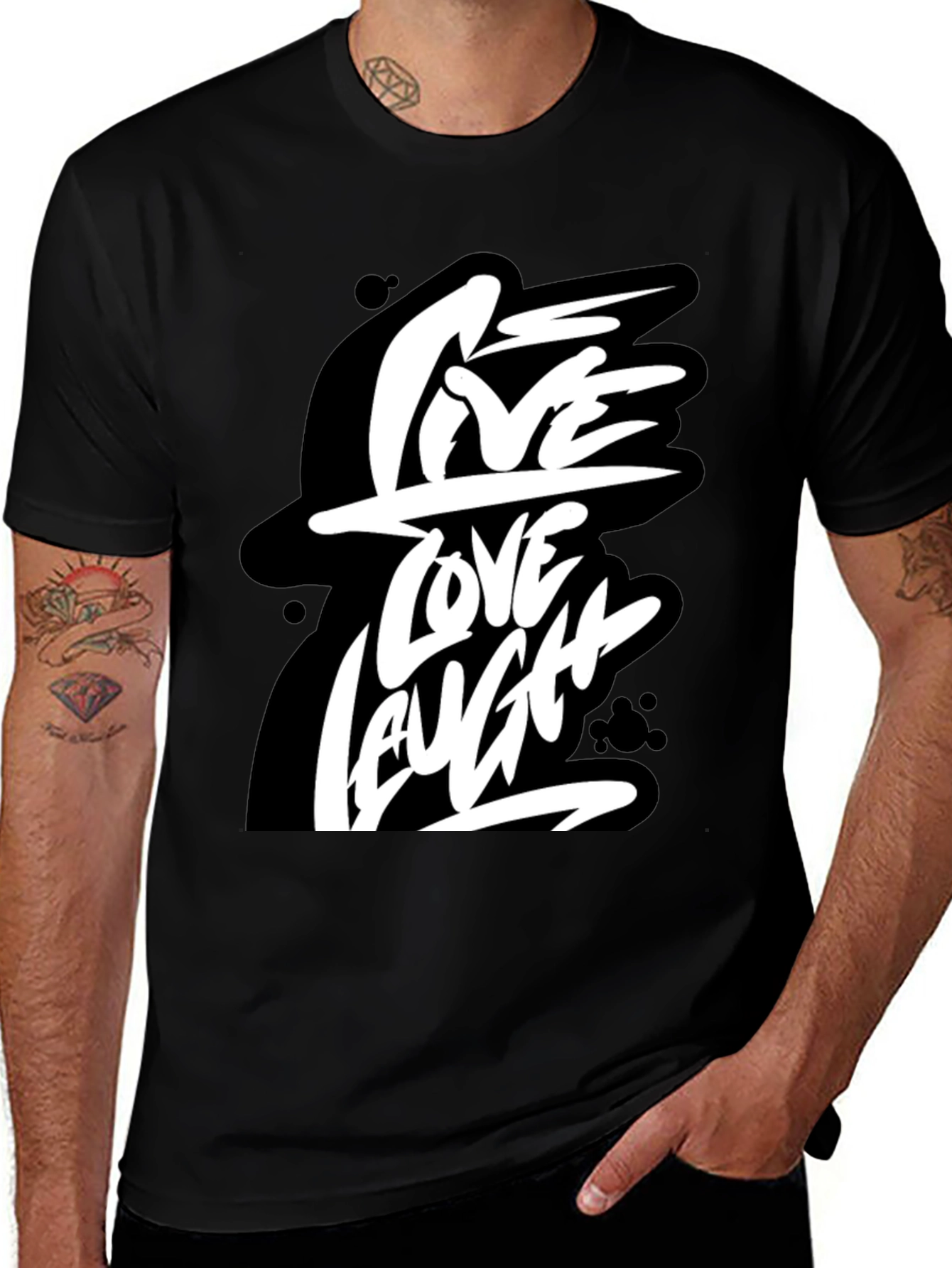 Variant 16 of Live Love Laugh Graphic Tee - Black Cotton T-Shirt