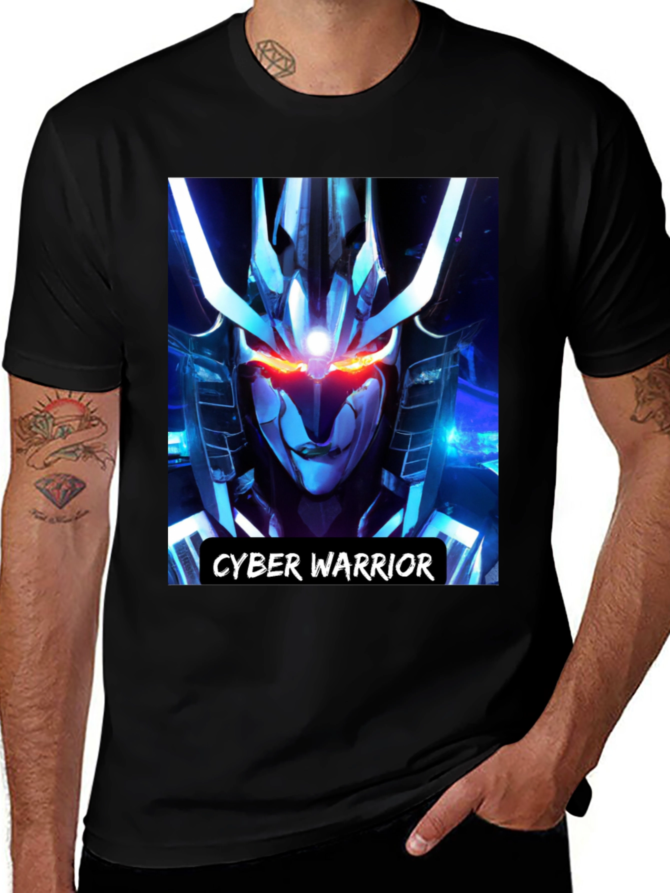 Variant 7 of Cyber Warrior Graphic Print Black T-Shirt