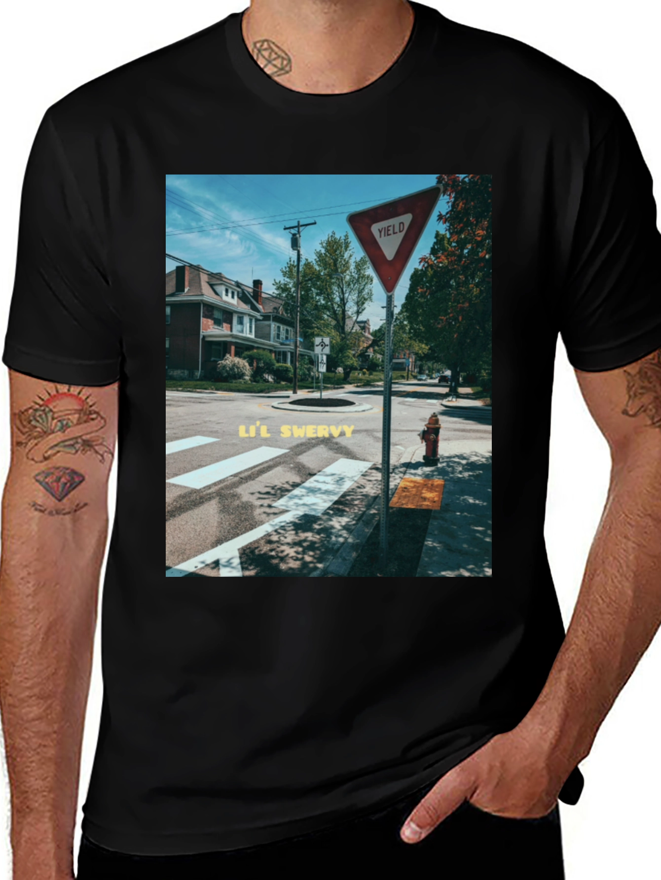 Variant 6 of Yield Sign Street Scene Black Tee